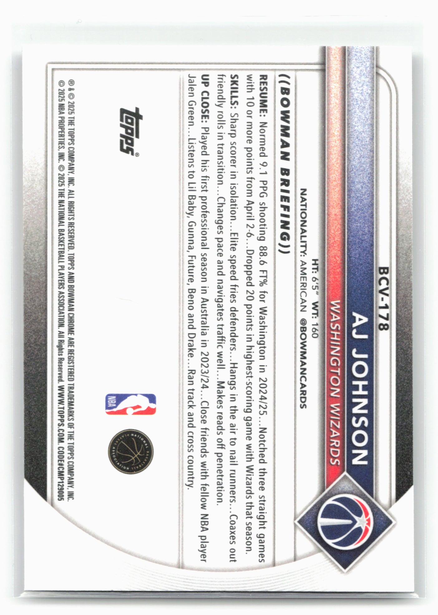 2025-26 Bowman #BCV-178 AJ Johnson Chrome 28778
