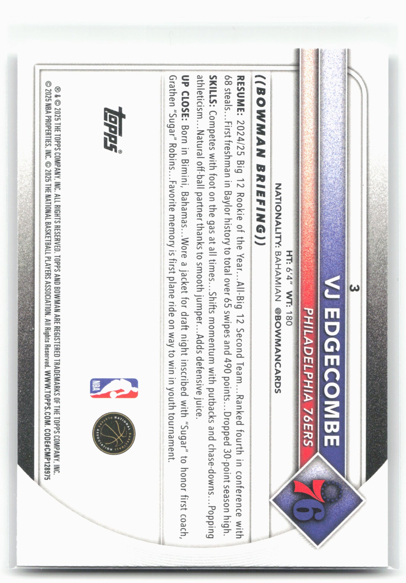 2025-26 Bowman #3 VJ Edgecombe 28779
