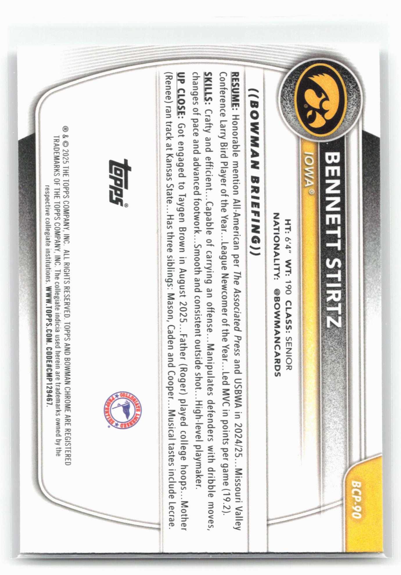 2025-26 Bowman #BCP-90 Bennett Stirtz Chrome Prospects 28780