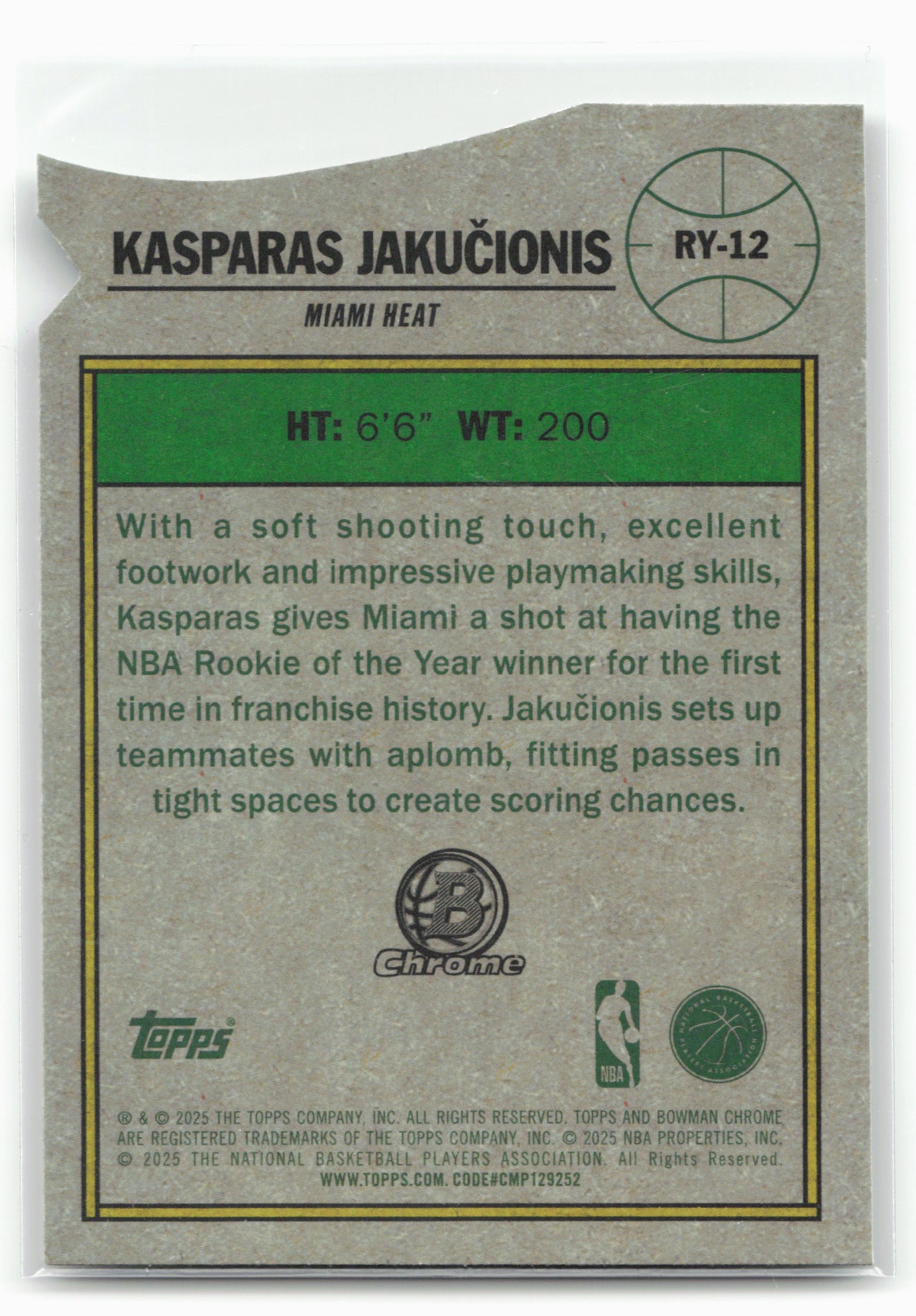 2025-26 Bowman #RY-12 Kasparas Jakucionis Rookie of the Year Favorites 28781