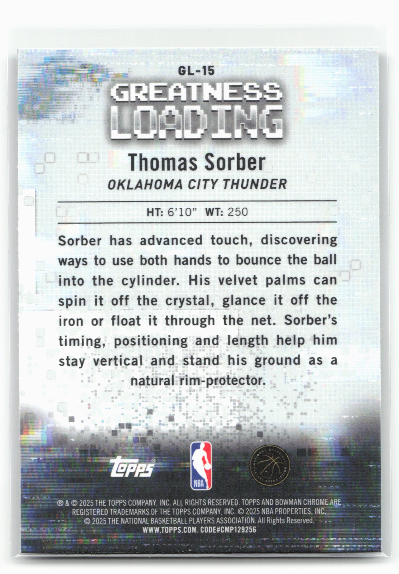 2025-26 Bowman #GL-15 Thomas Sorber Greatness Loading 28789