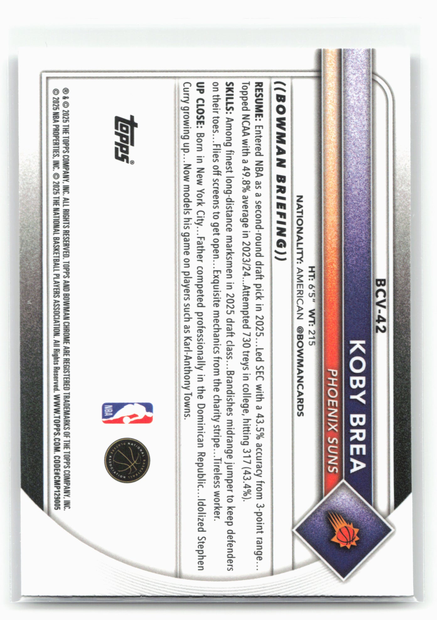 2025-26 Bowman #BCV-42 Koby Brea Chrome 28790