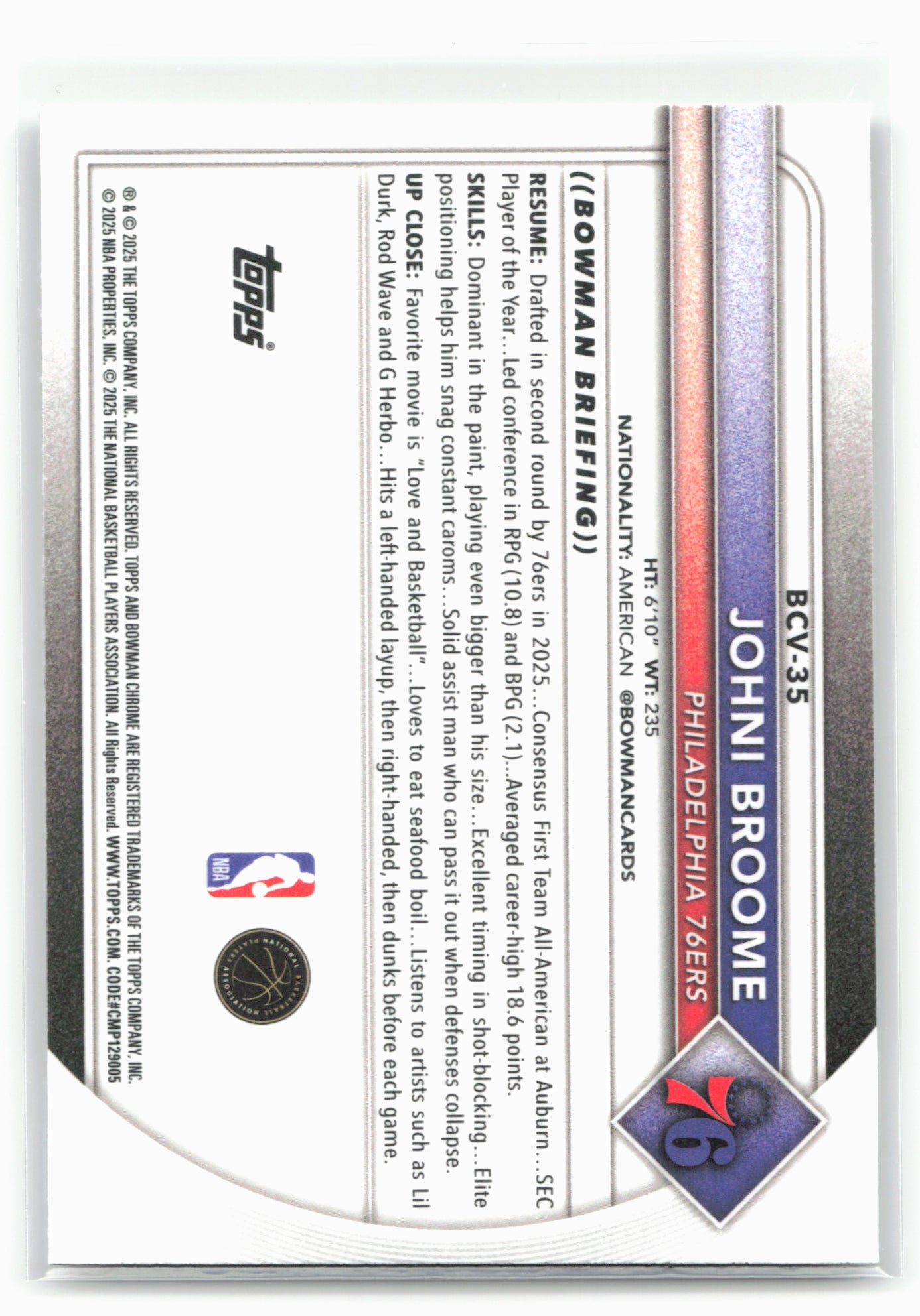 2025-26 Bowman #BCV-35 Johni Broome Chrome 28793