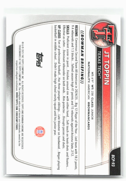 2025-26 Bowman #BCP-93 JT Toppin Chrome Prospects 28794