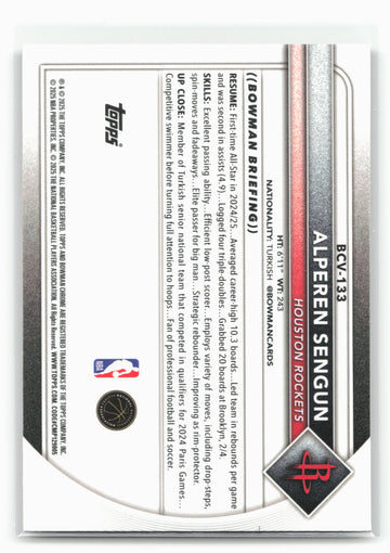 
2025-26 Bowman #BCV-133 Alperen Sengun Chrome Reptilian Refractor 28798