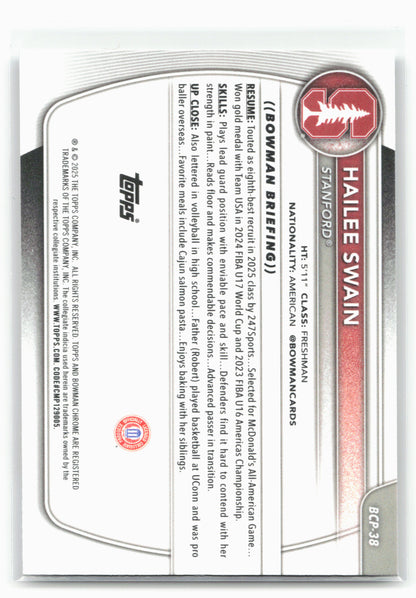 2025-26 Bowman #BCP-38 Hailee Swain Chrome Prospects 28800