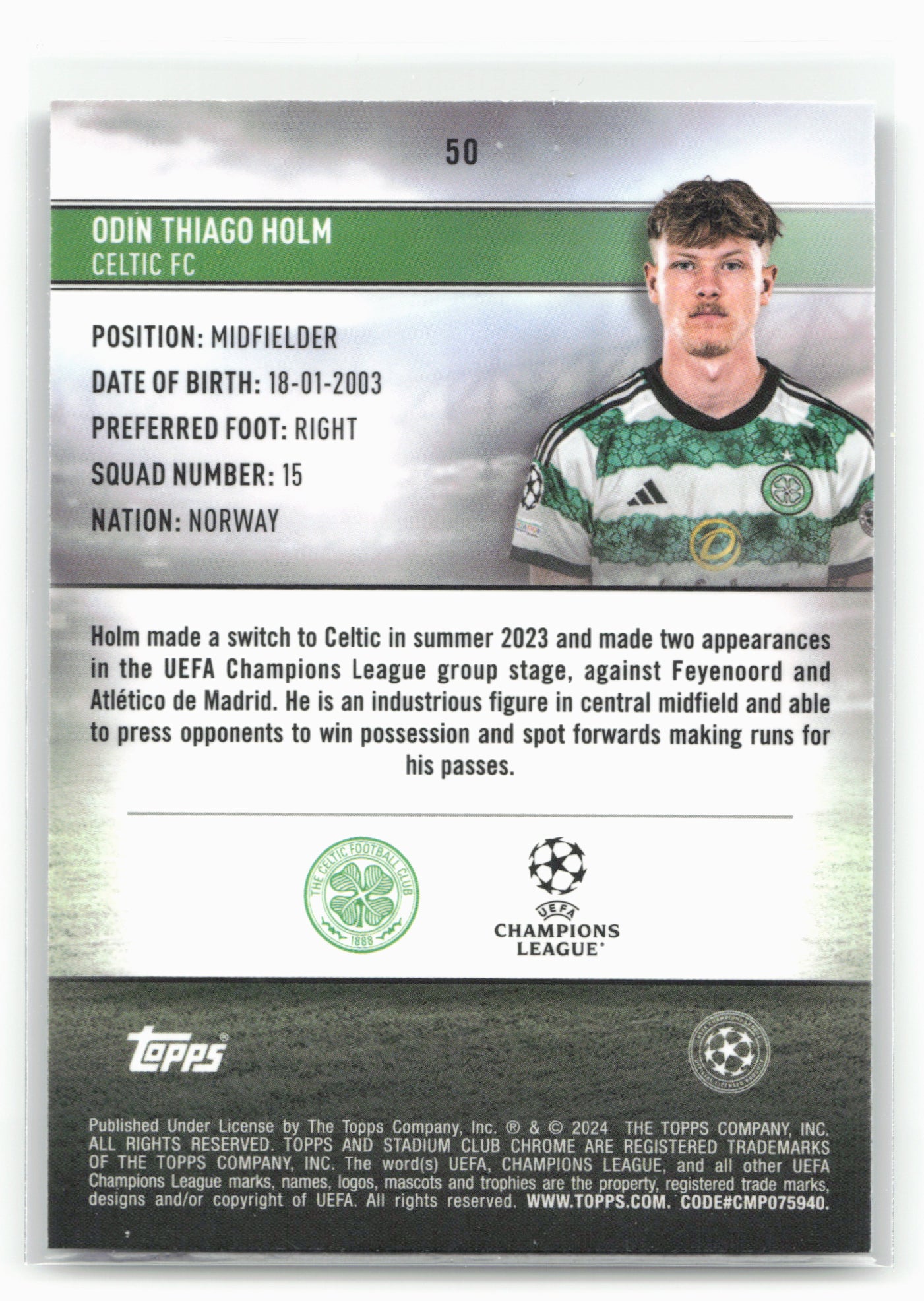 2023-24 Stadium Club Chrome UEFA Champions League #50 Odin Thiago Holm