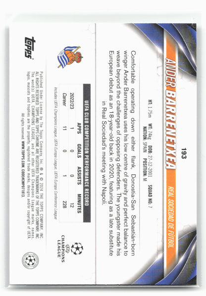 2023-24 Topps Chrome UEFA Club #193 Ander Barrenetxea Prism Refractor