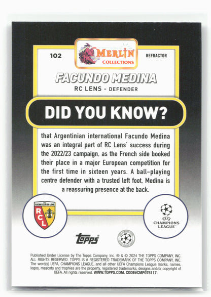 2023-24 Merlin UEFA Club Competitions #102 Facundo Medina Refractor
