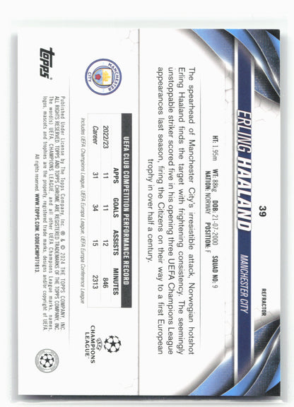 2023-24 Topps Chrome UEFA Club Competitions #39 Erling Haaland Refractor 28828