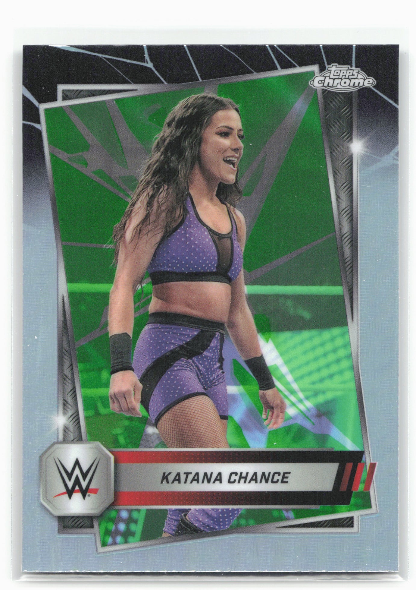 2025 Topps Chrome WWE #199 Katana Chance Neon Green & Black Refractor 28835