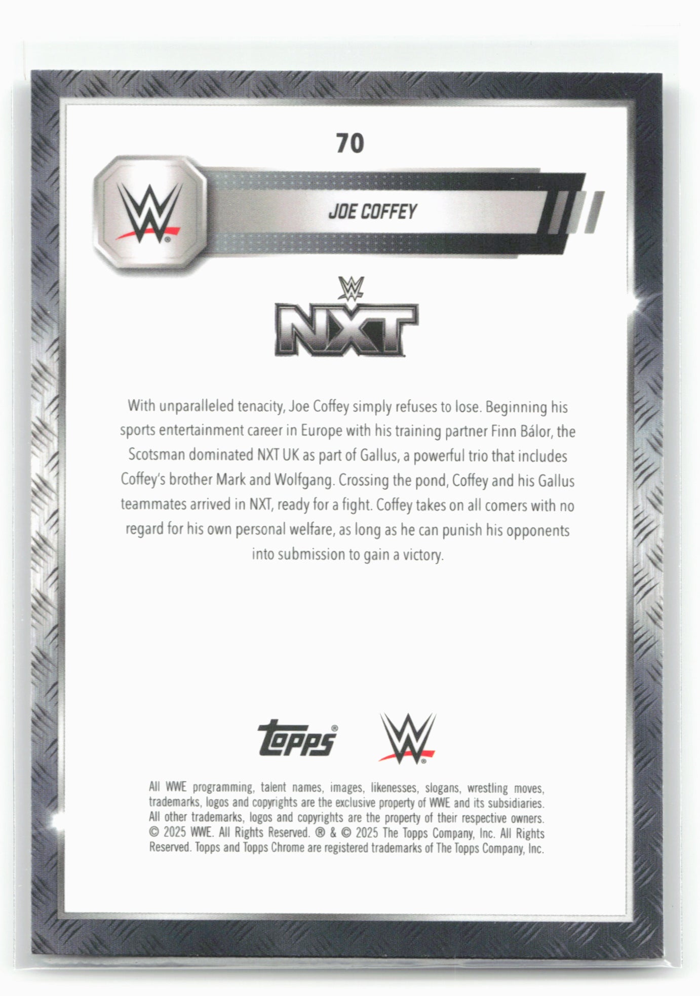 2025 Topps Chrome WWE #70 Joe Coffey Sepia Refractor 28841