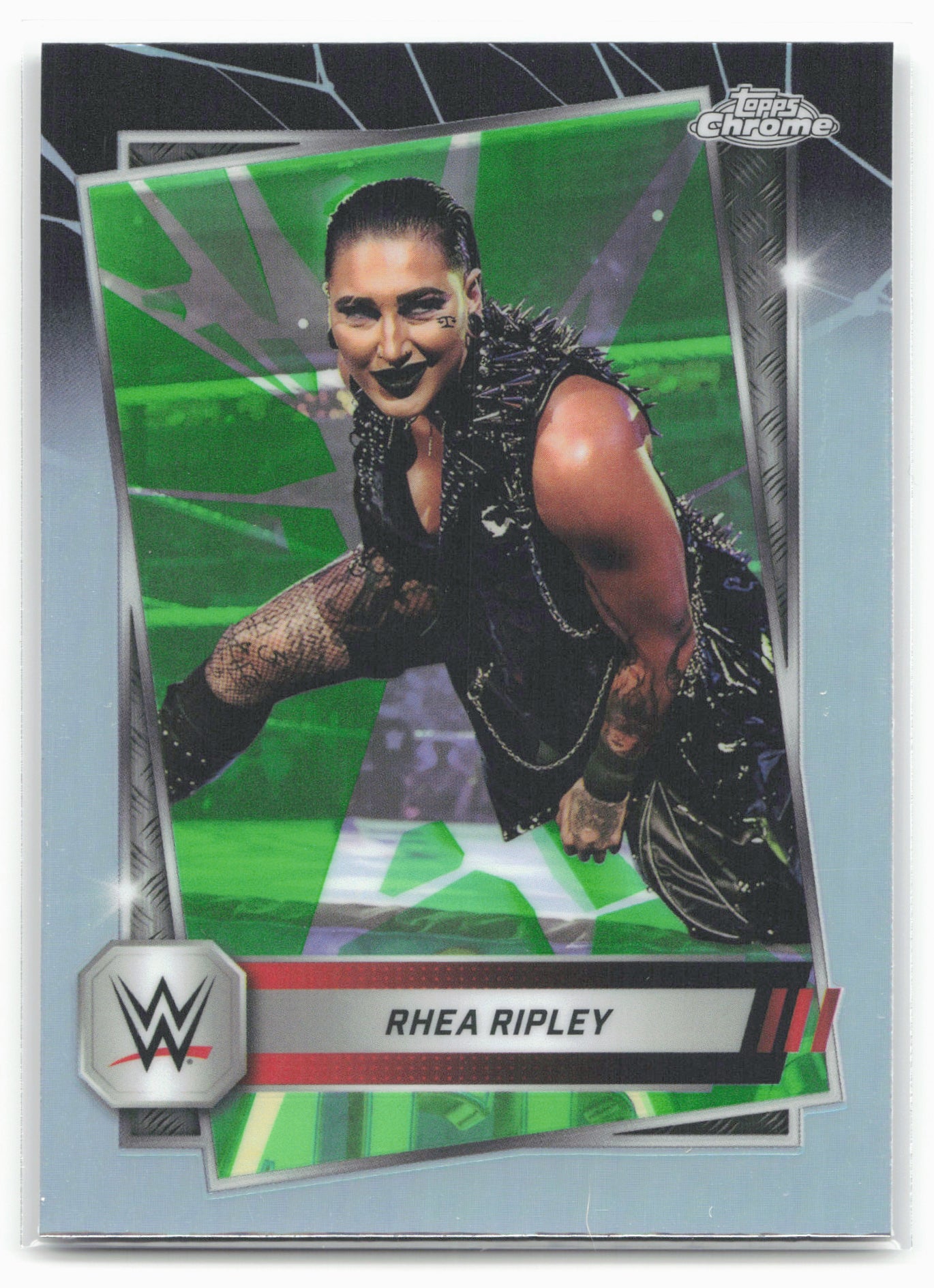 2025 Topps Chrome WWE #80 Rhea Ripley Neon Green & Black Refractor 28850