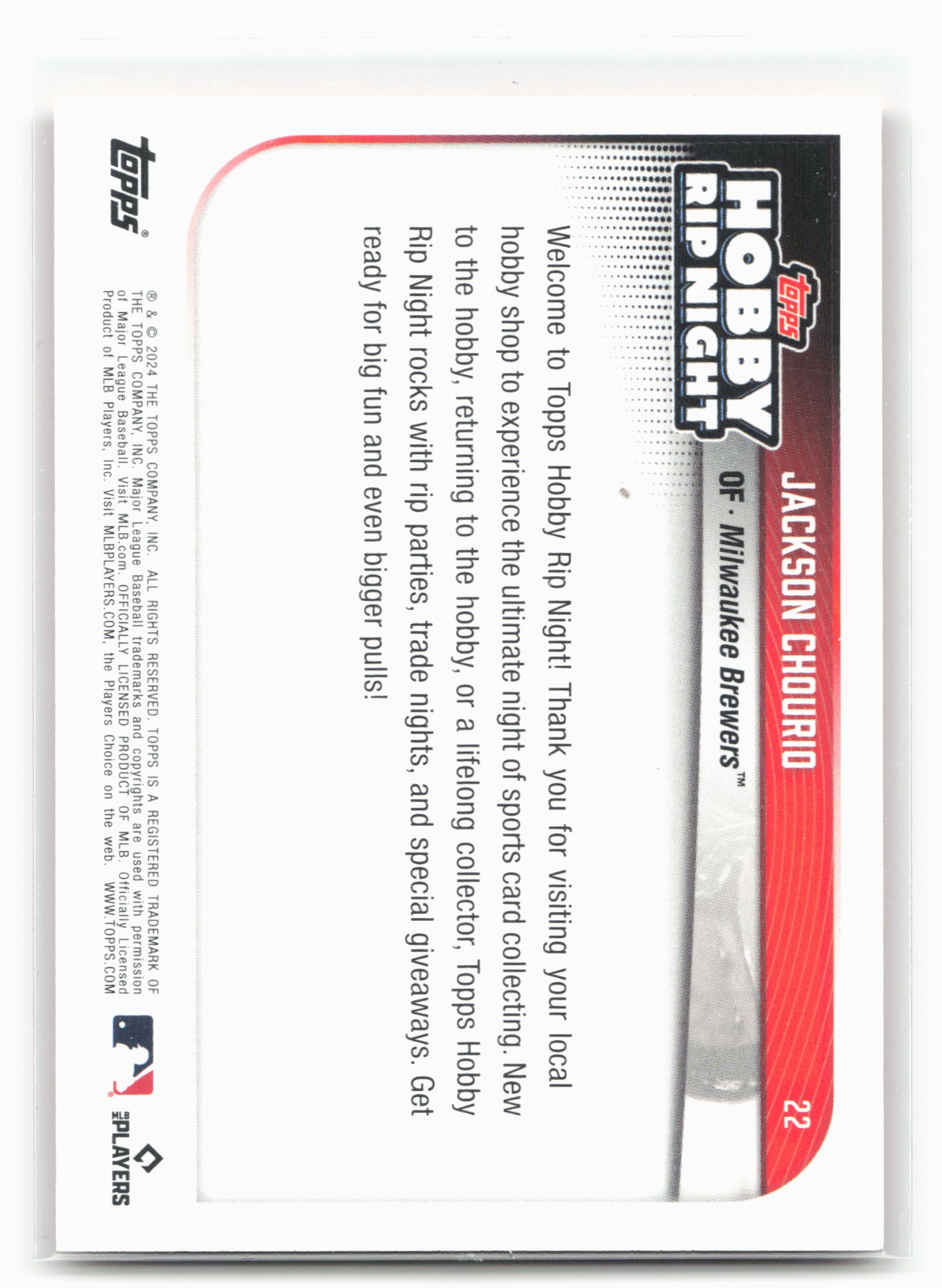 2024 Topps Hobby Rip Night #22 Jackson Chourio Red