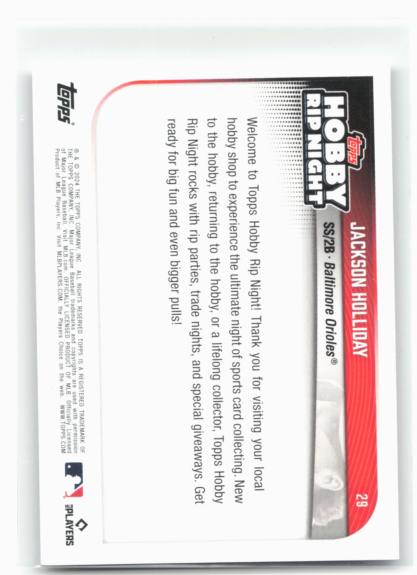 2024 Topps Hobby Rip Night #29 Jackson Holliday