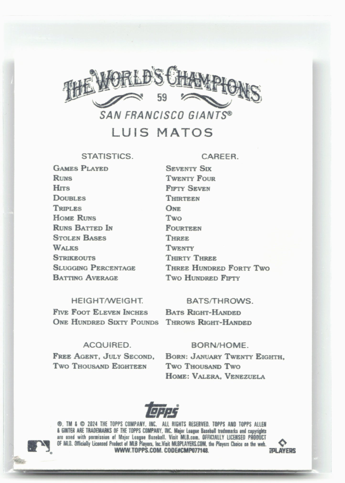 2024 Topps Allen & Ginter #59 Luis Matos 28863