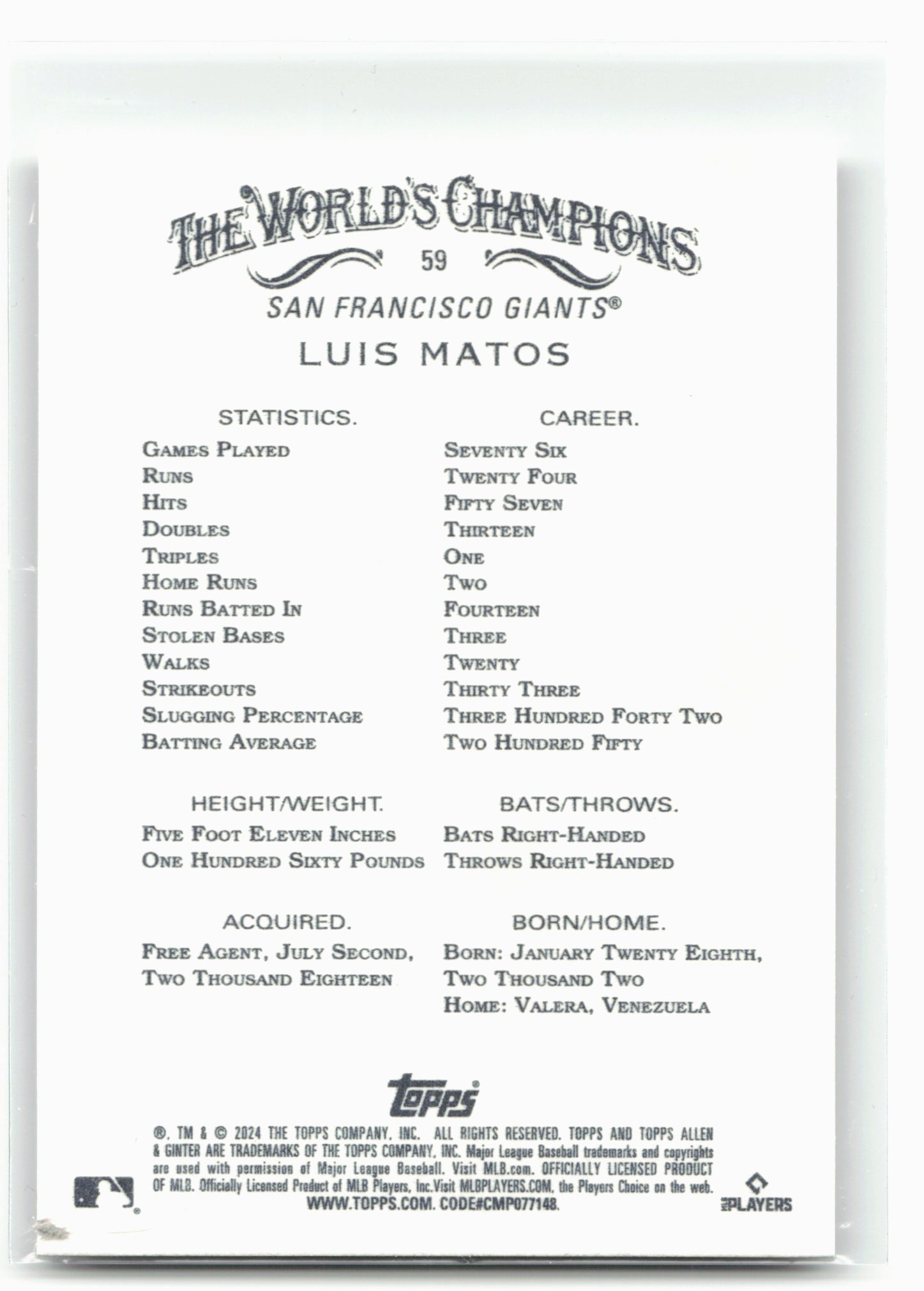 2024 Topps Allen & Ginter #59 Luis Matos 28863