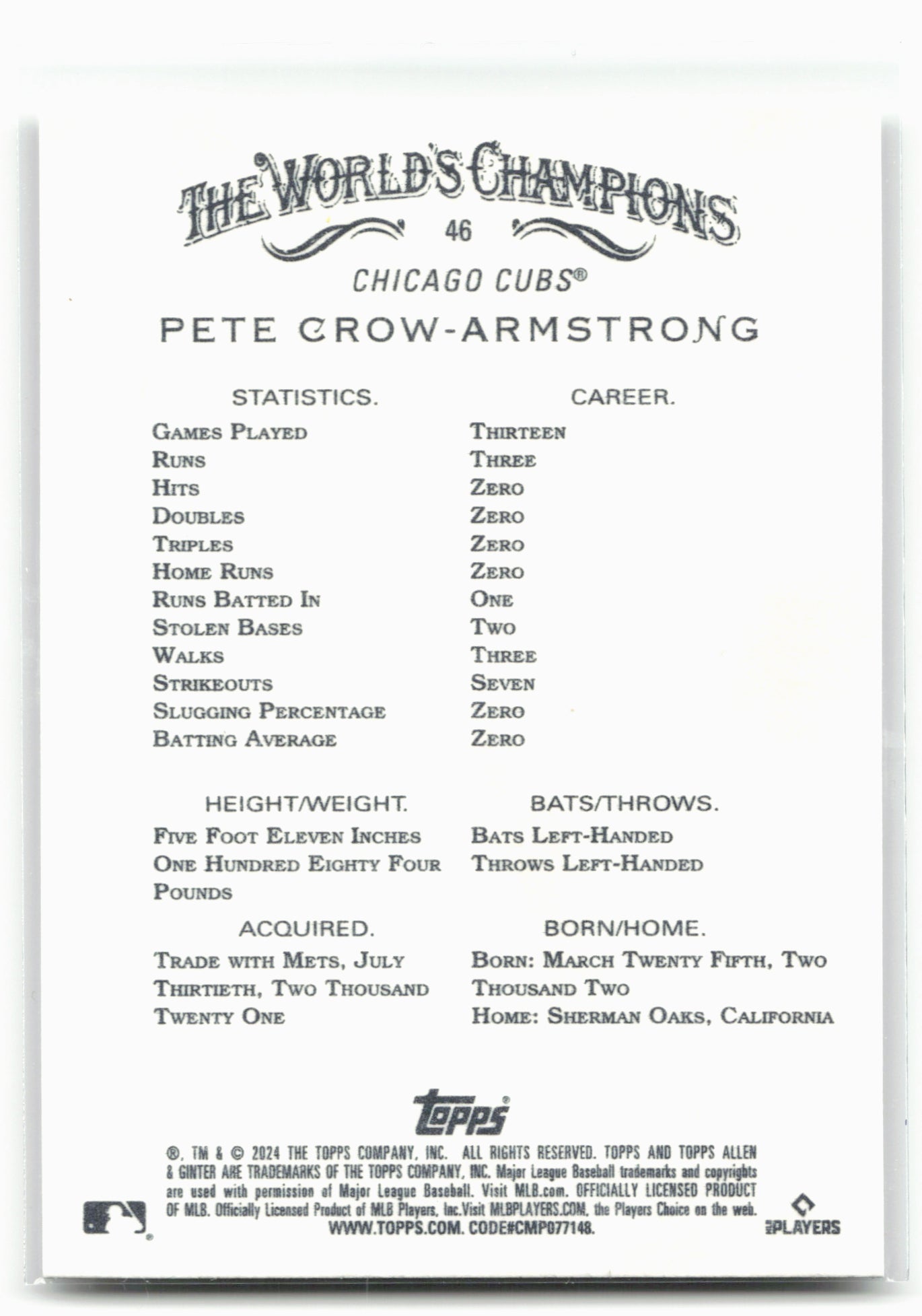 2024 Topps Allen & Ginter #46 Pete Crow-Armstrong 28865