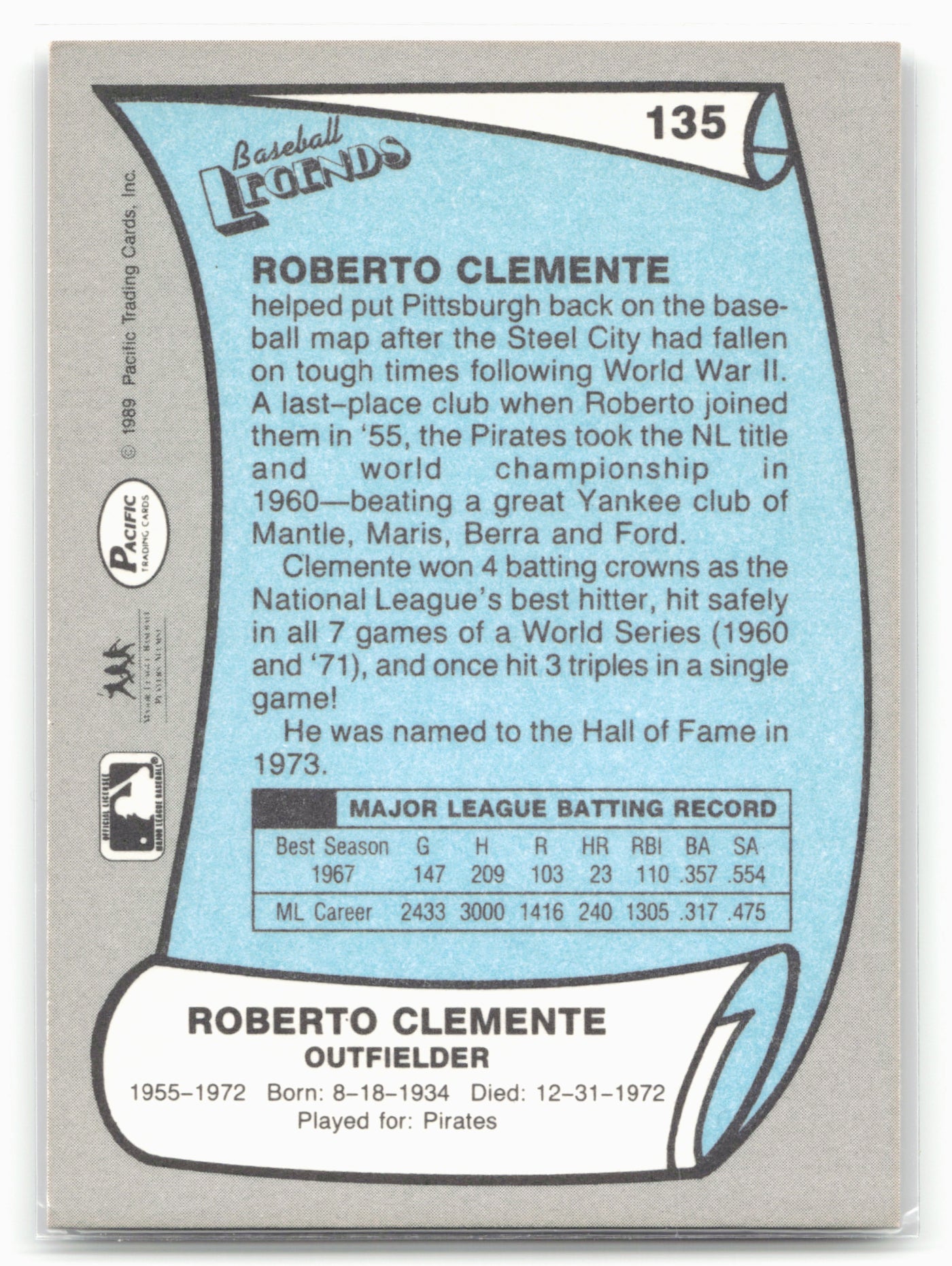1989 Pacific Legends II #135 Roberto Clemente 28869
