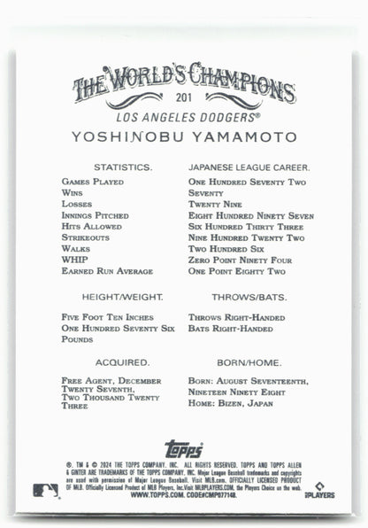 2024 Topps Allen & Ginter #201 Yoshinobu Yamamoto 28870