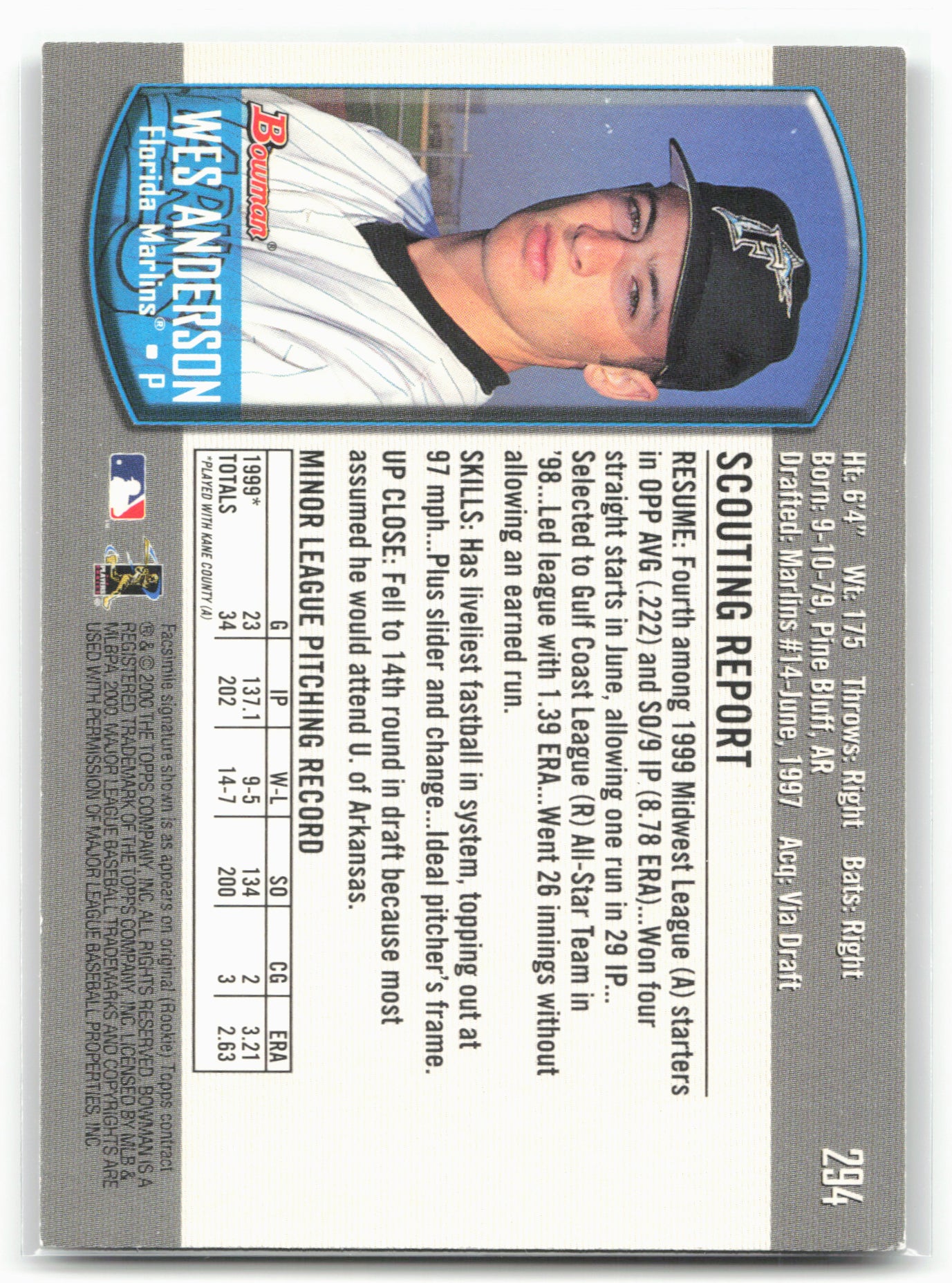 2000 Bowman #294 Wes Anderson 28875