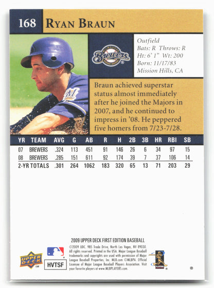 2009 Upper Deck First Edition #168 Ryan Braun 28876