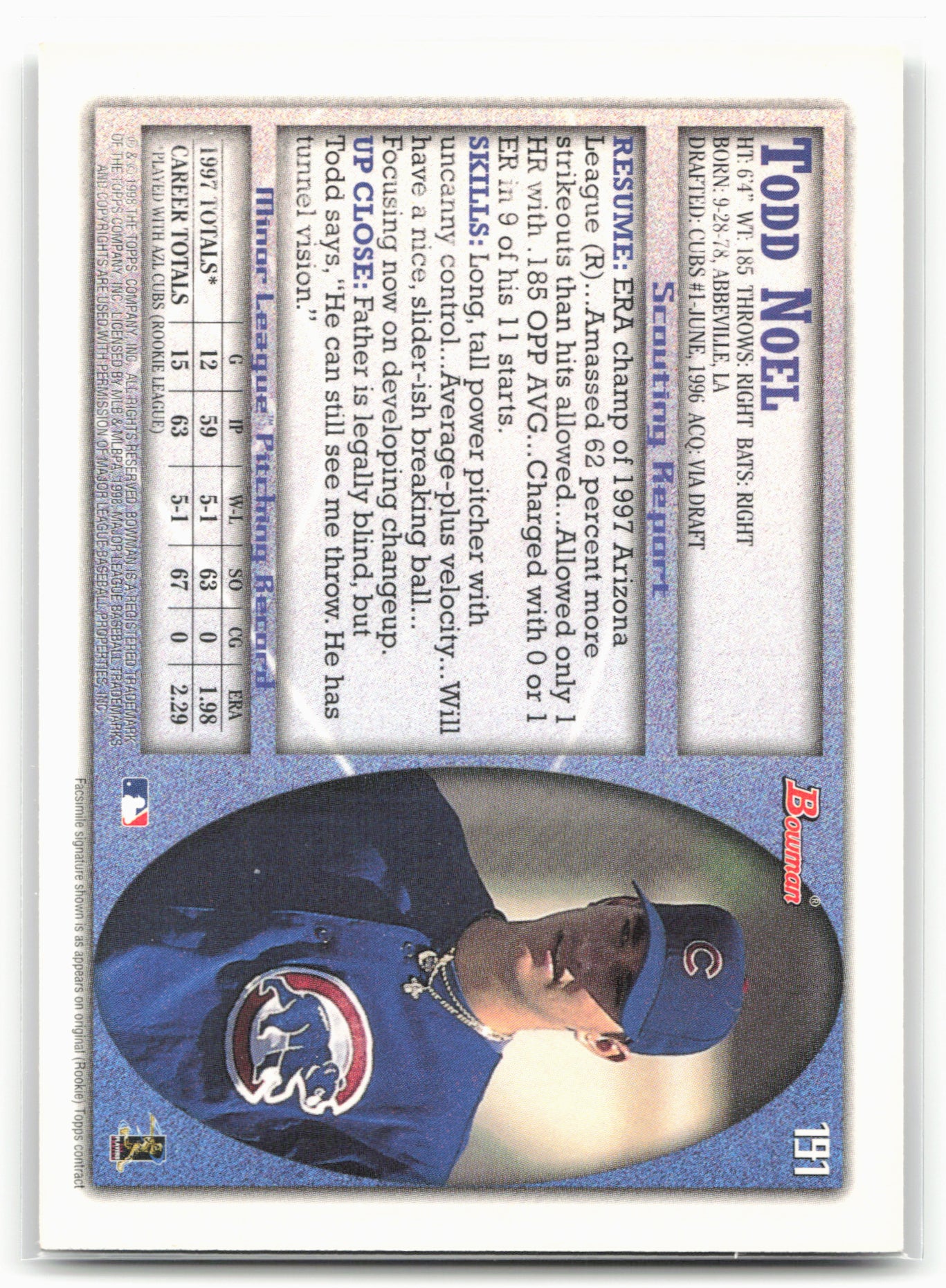 1998 Bowman #191 Todd Noel