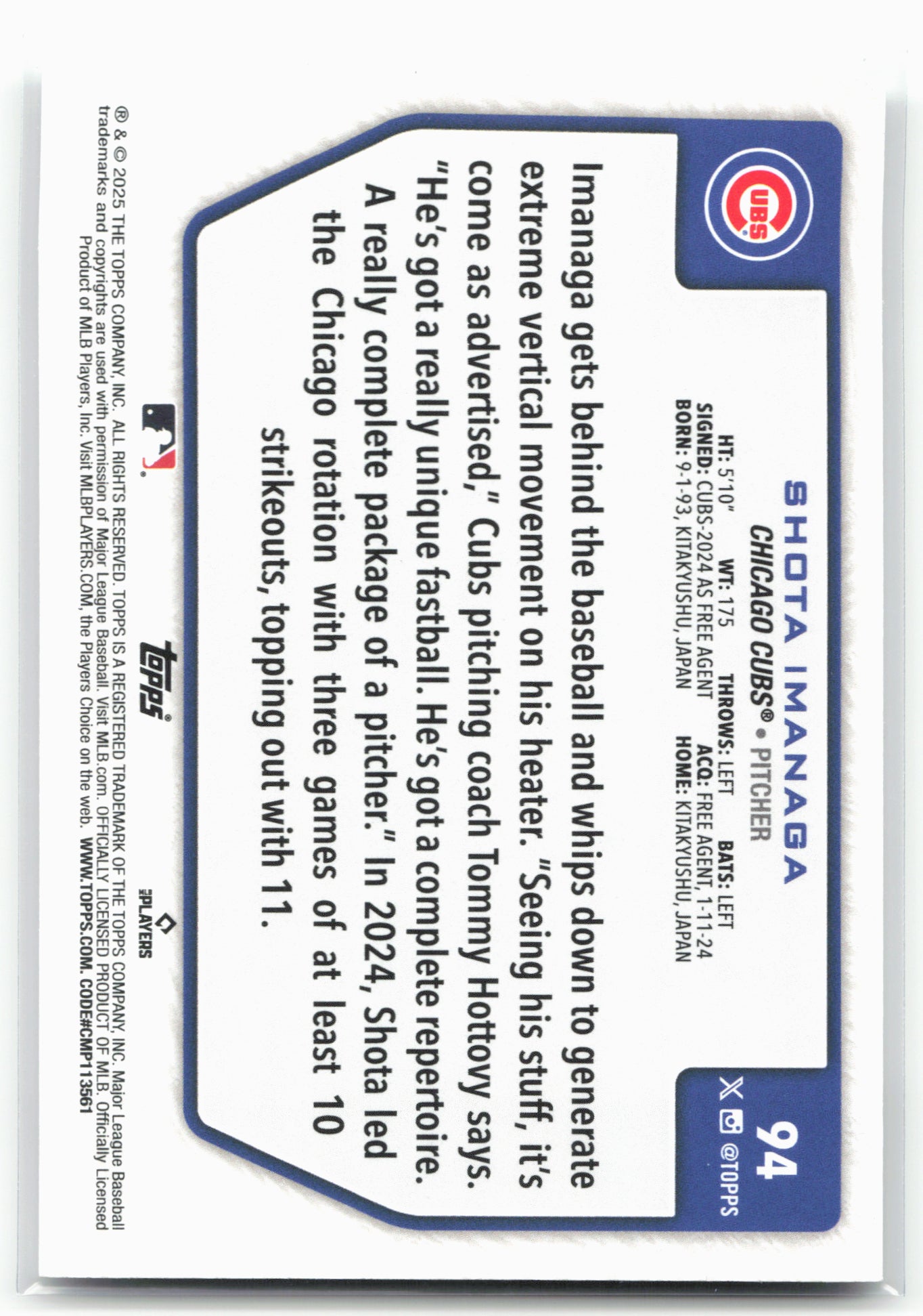 2025 Topps #94 Shota Imanaga Flagship Collection (Series Two)