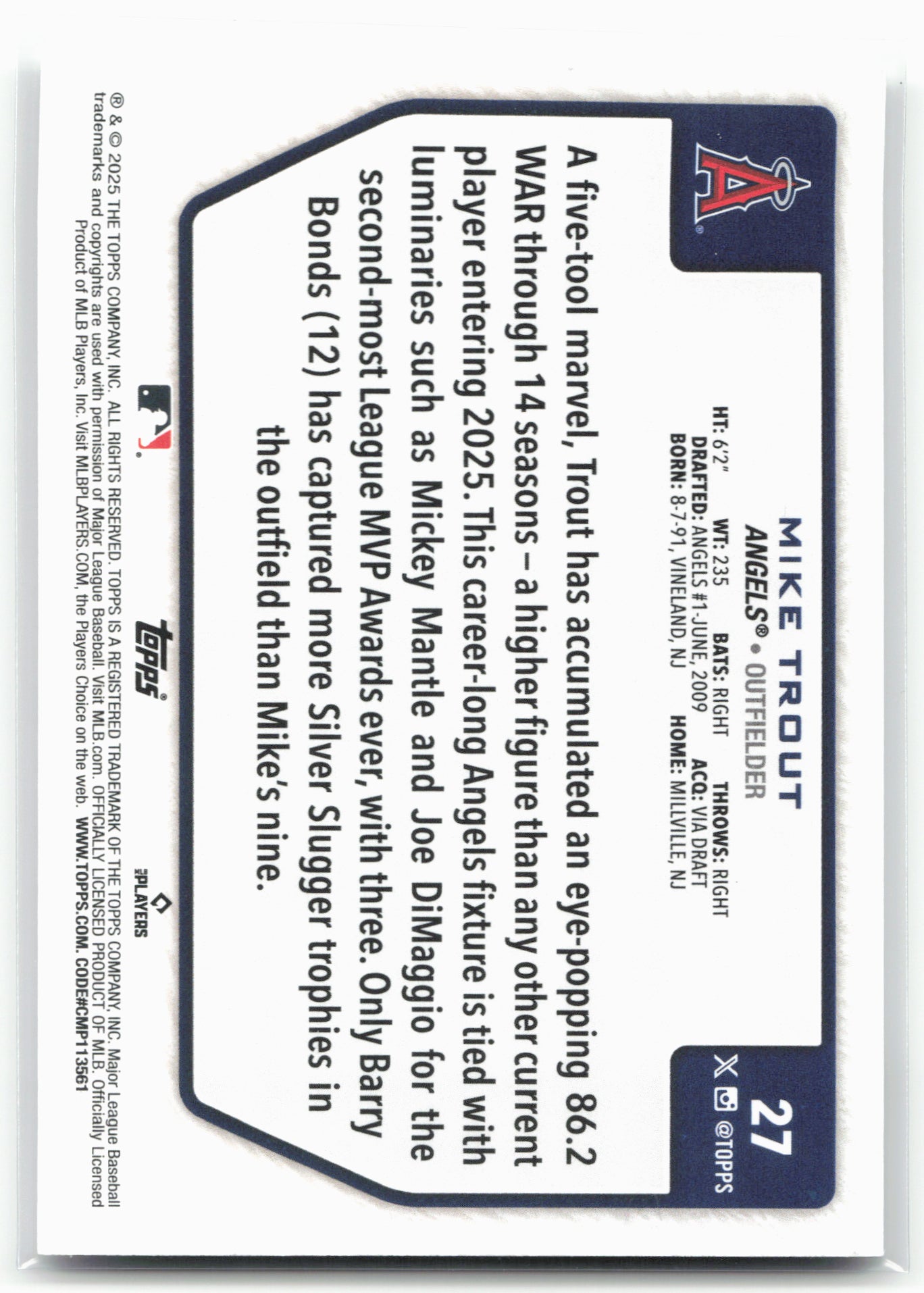2025 Topps #27 Mike Trout Flagship Collection (Series Two)