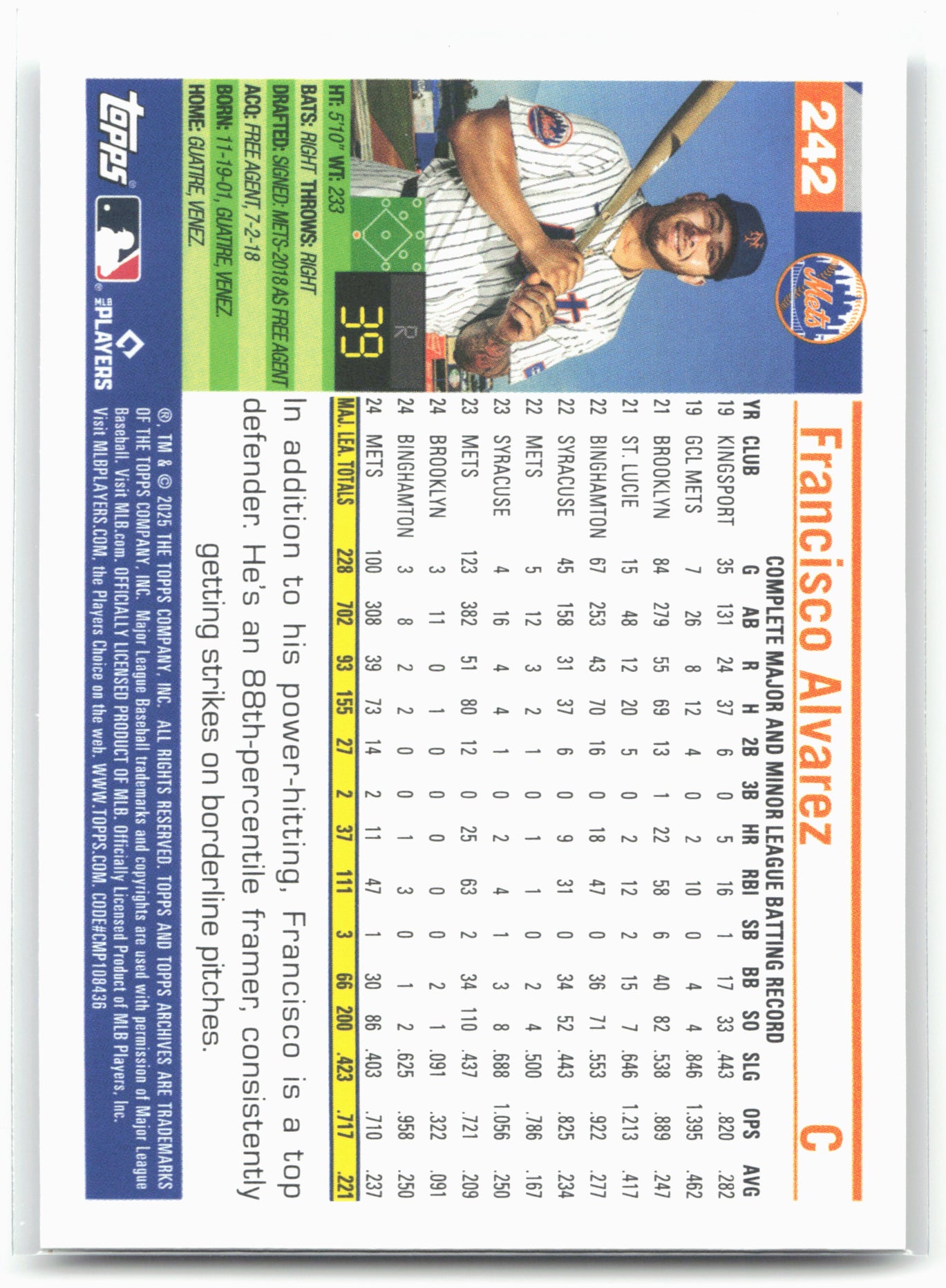 2025 Topps Archives #242 Francisco Alvarez