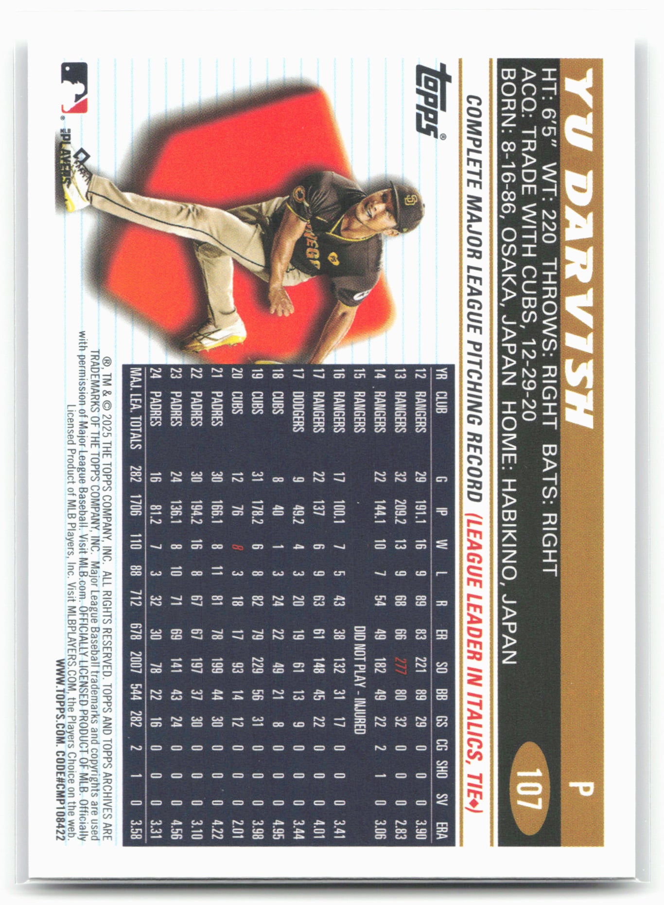 2025 Topps Archives #107 Yu Darvish