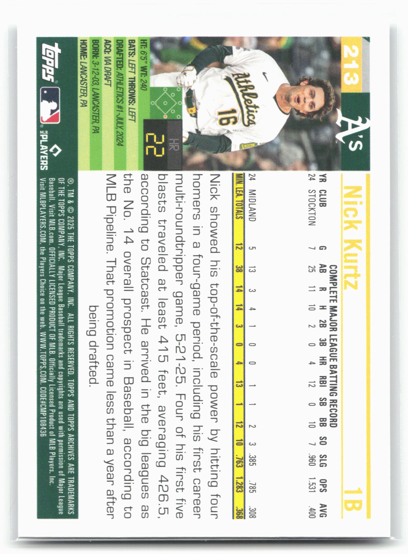 2025 Topps Archives #213 Nick Kurtz