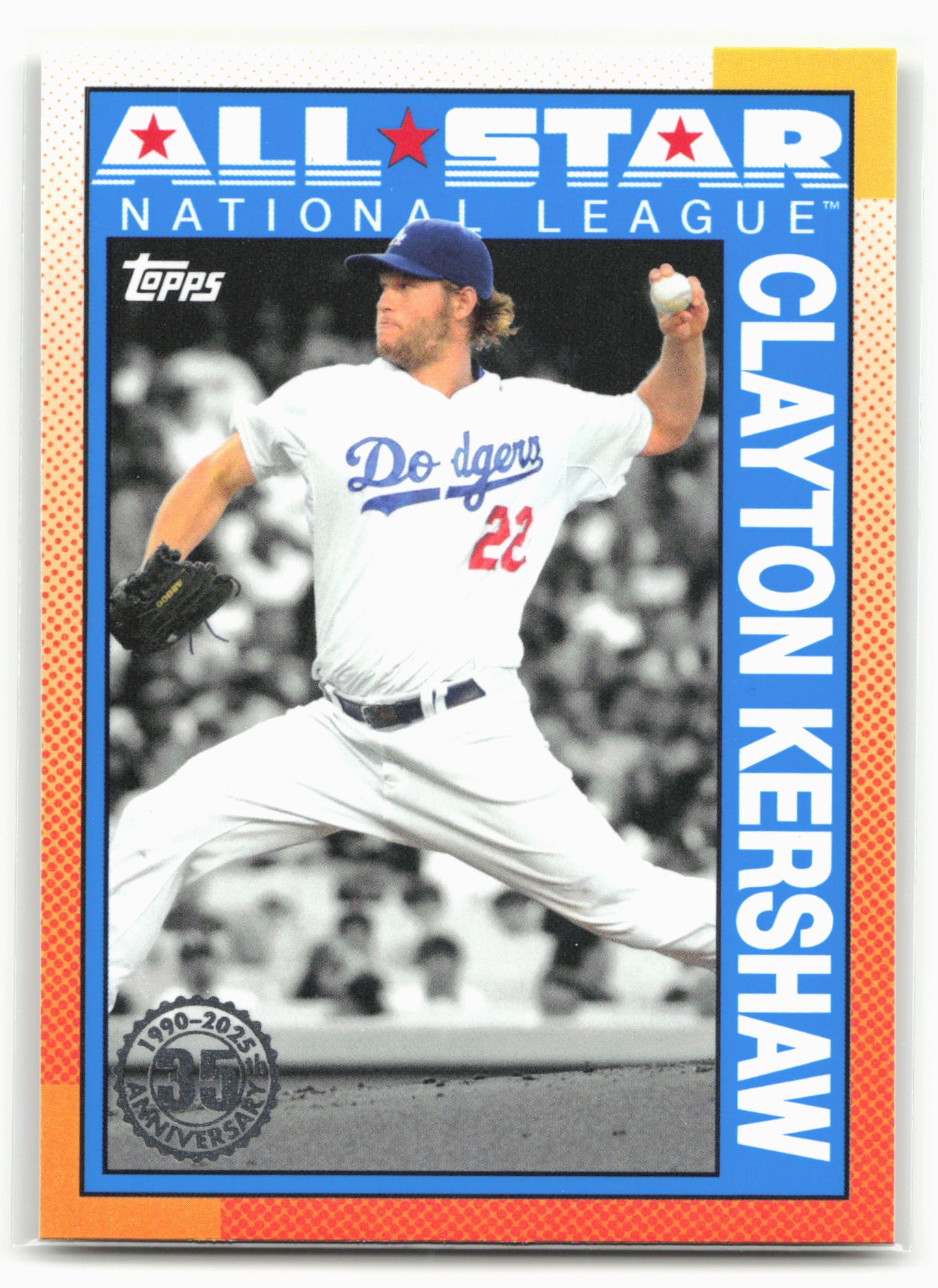 2025 Topps #90AS-27b Clayton Kershaw 1990 Topps Baseball Anniversary All-Stars