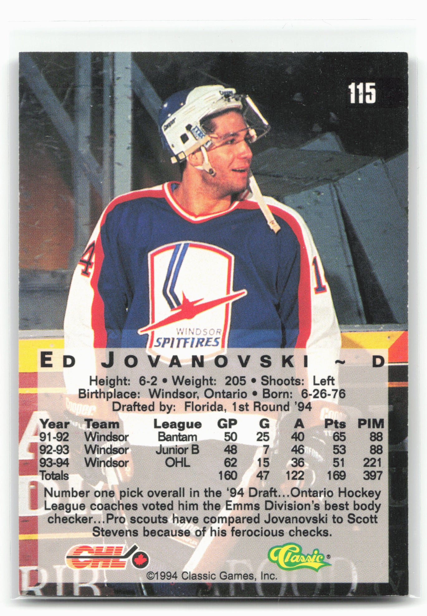 1994 Classic Four Sport #115b Ed Jovanovski