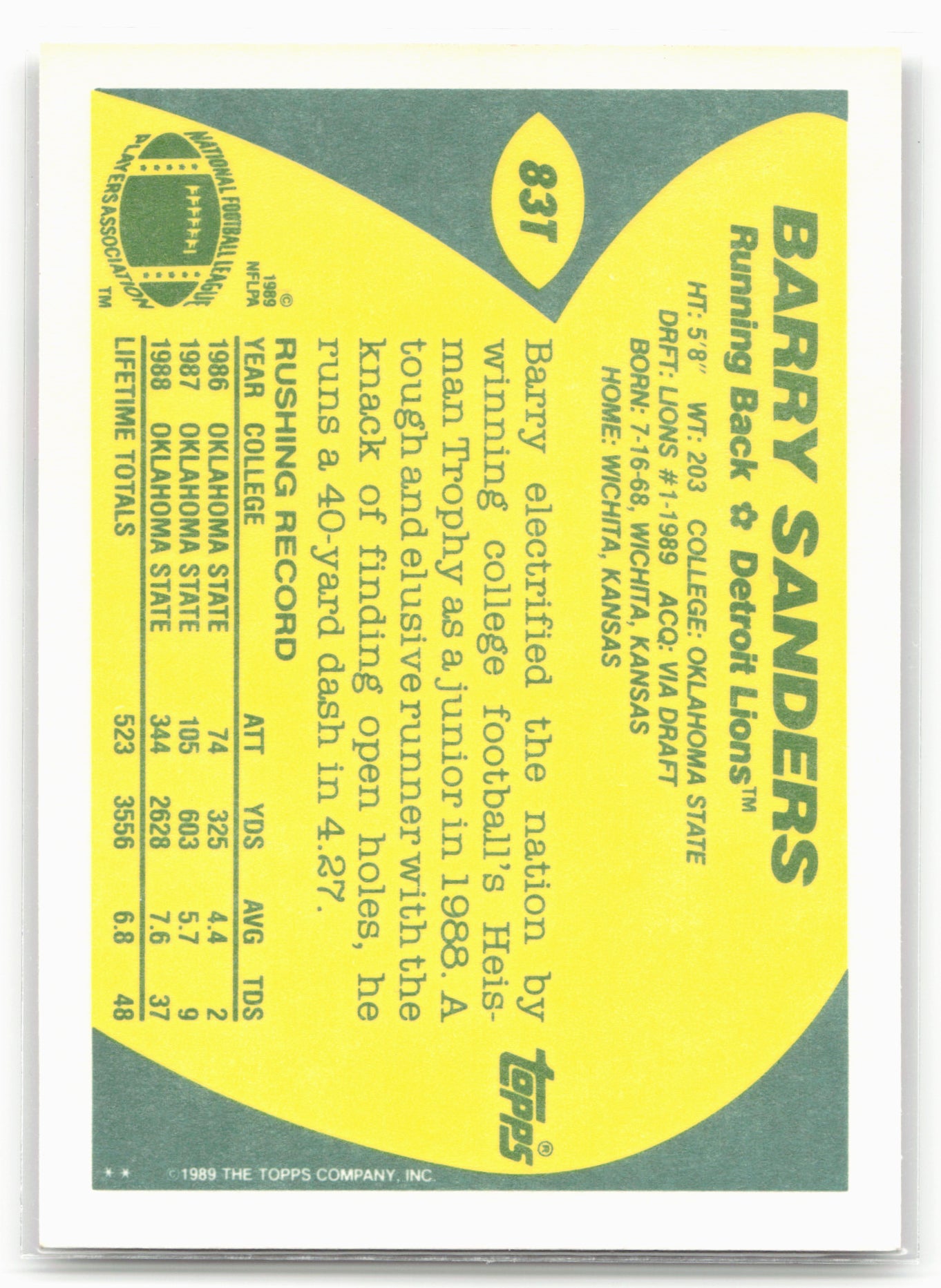 1989 Topps Traded #83T Barry Sanders