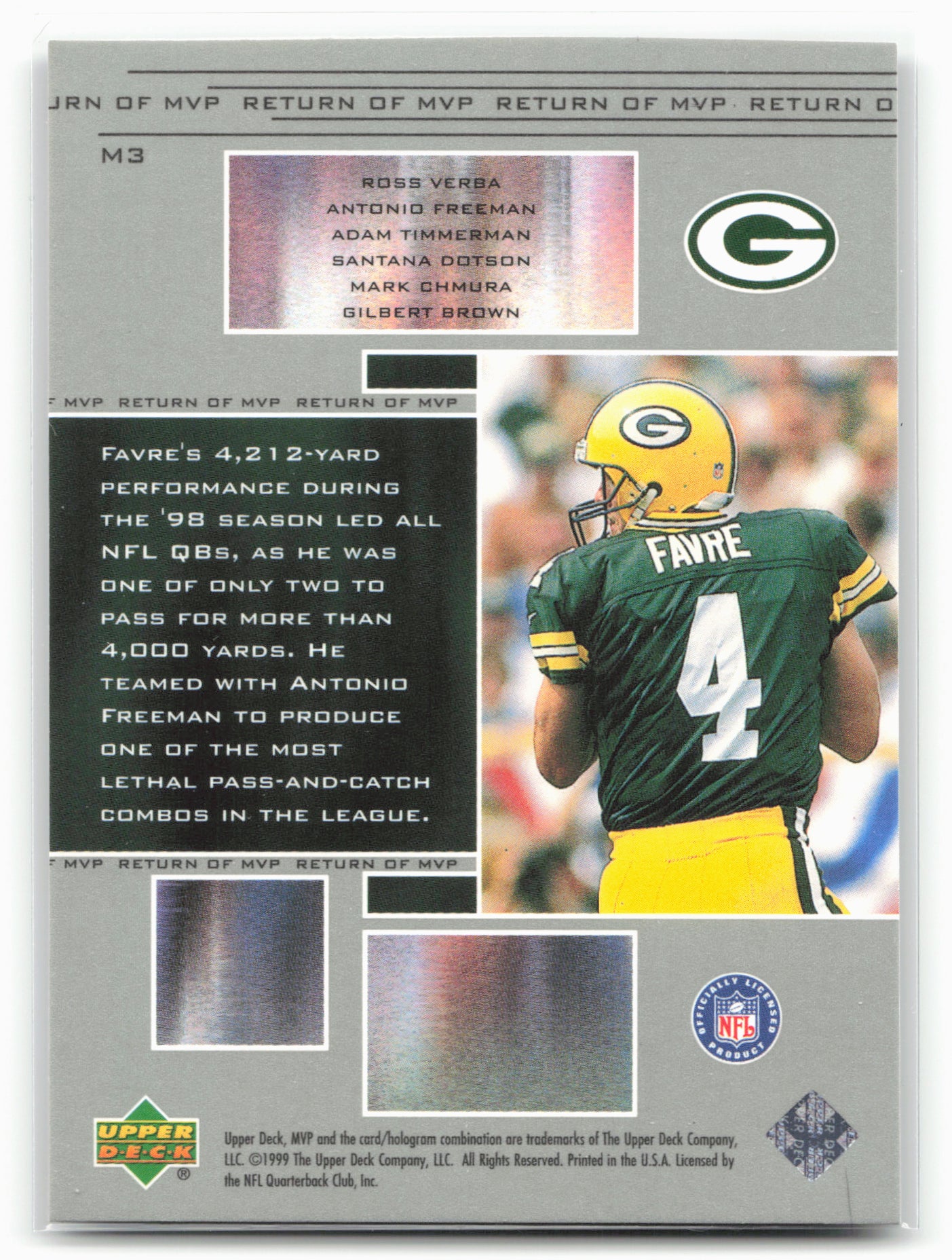 1999 Upper Deck MVP #M3 Brett Favre MVP Theatre 28983
