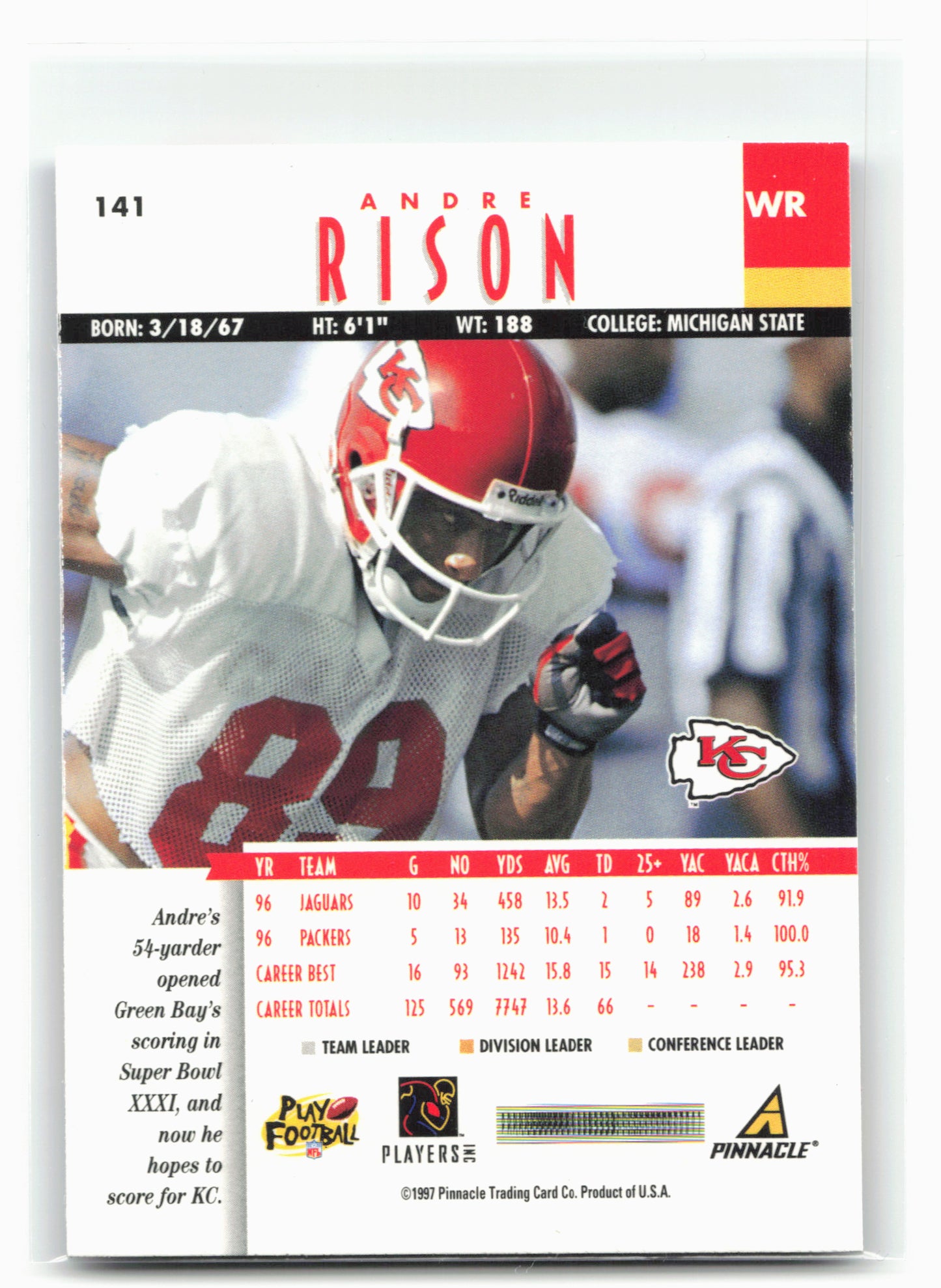1997 Pinnacle #141 Andre Rison 28985