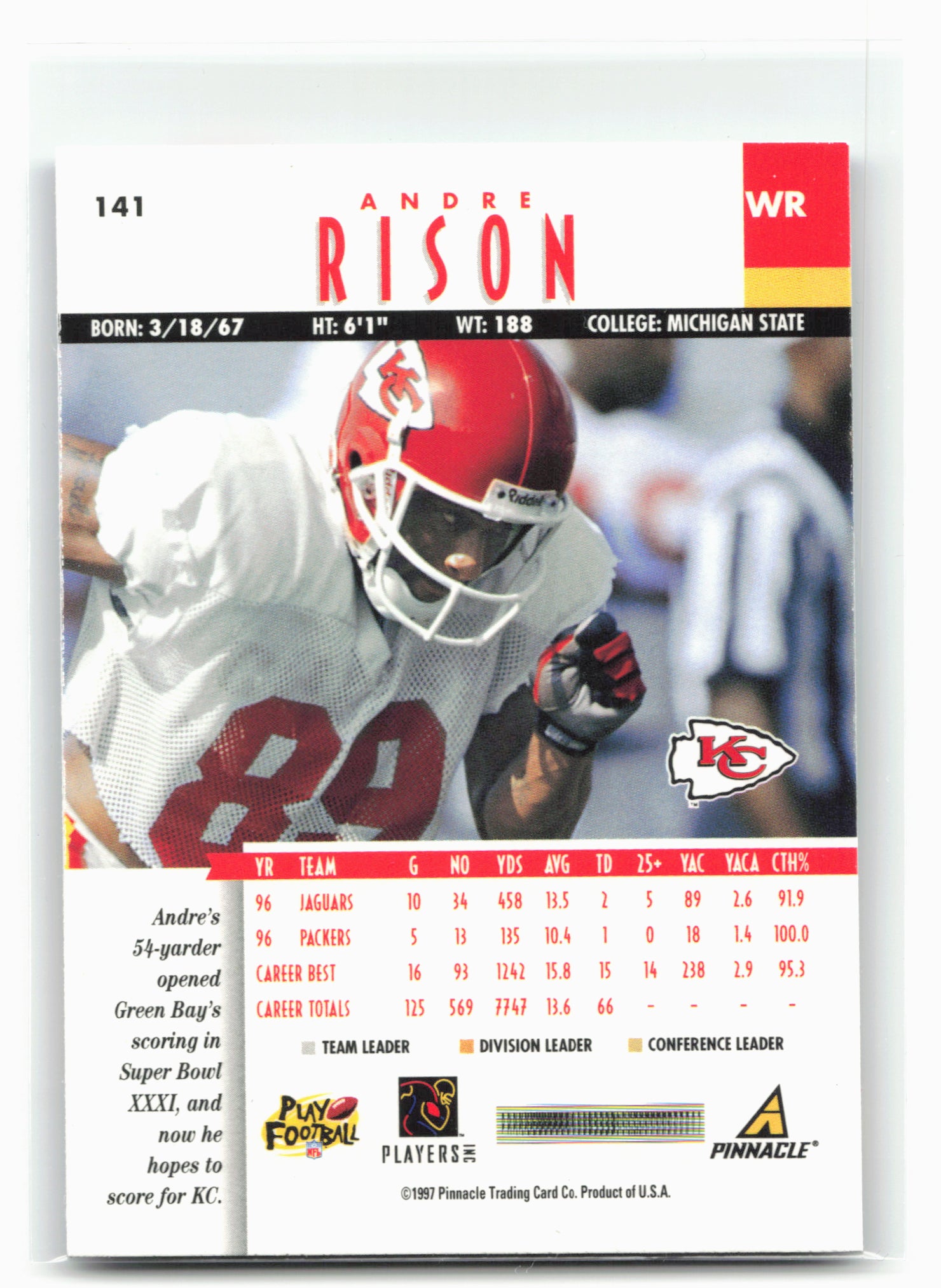 1997 Pinnacle #141 Andre Rison 28985