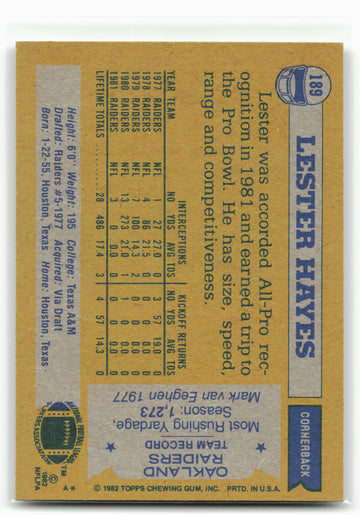 1982 Topps #189 Lester Hayes