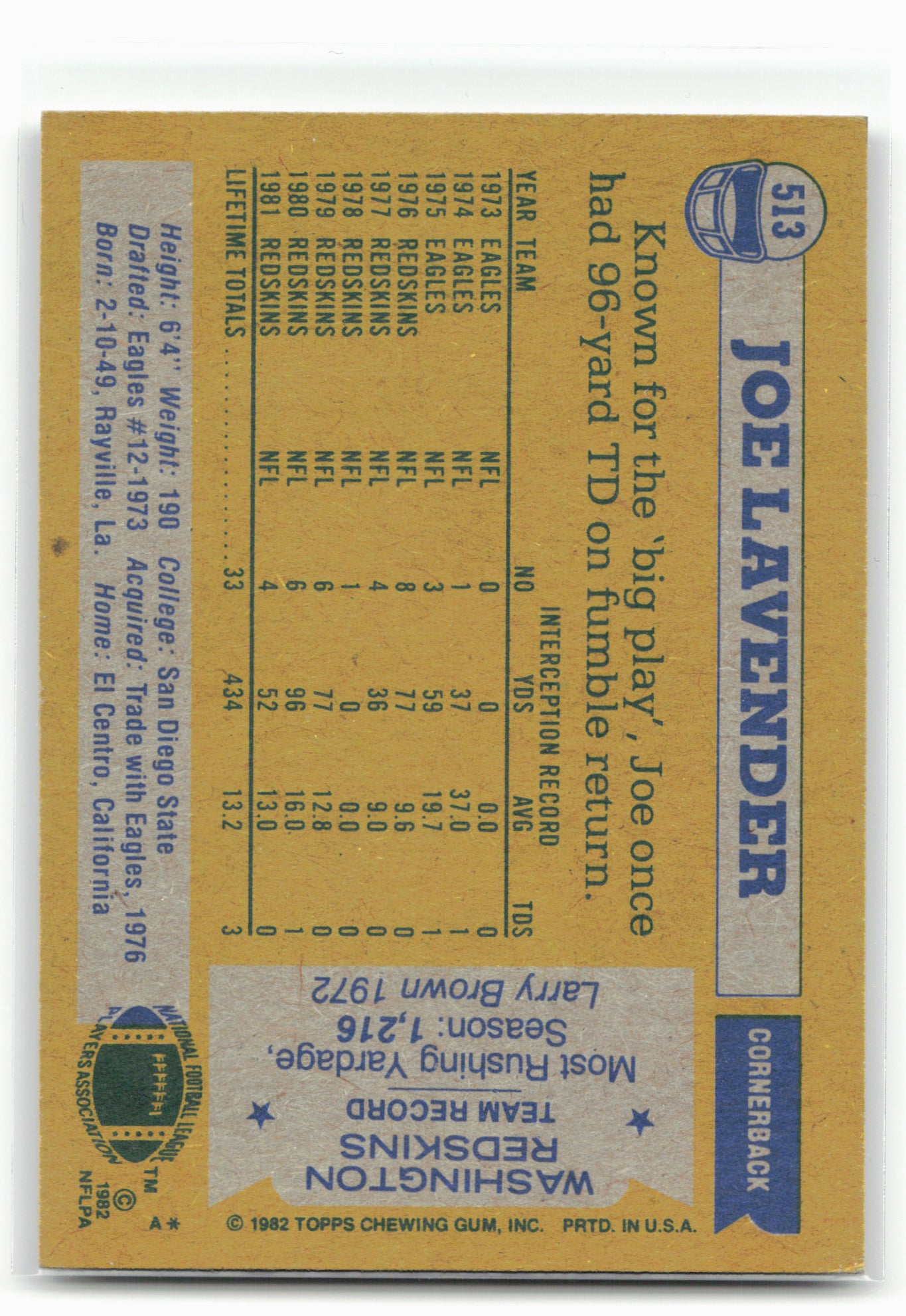 1982 Topps #513 Joe Lavender