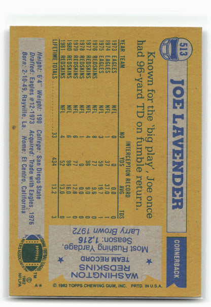 1982 Topps #513 Joe Lavender