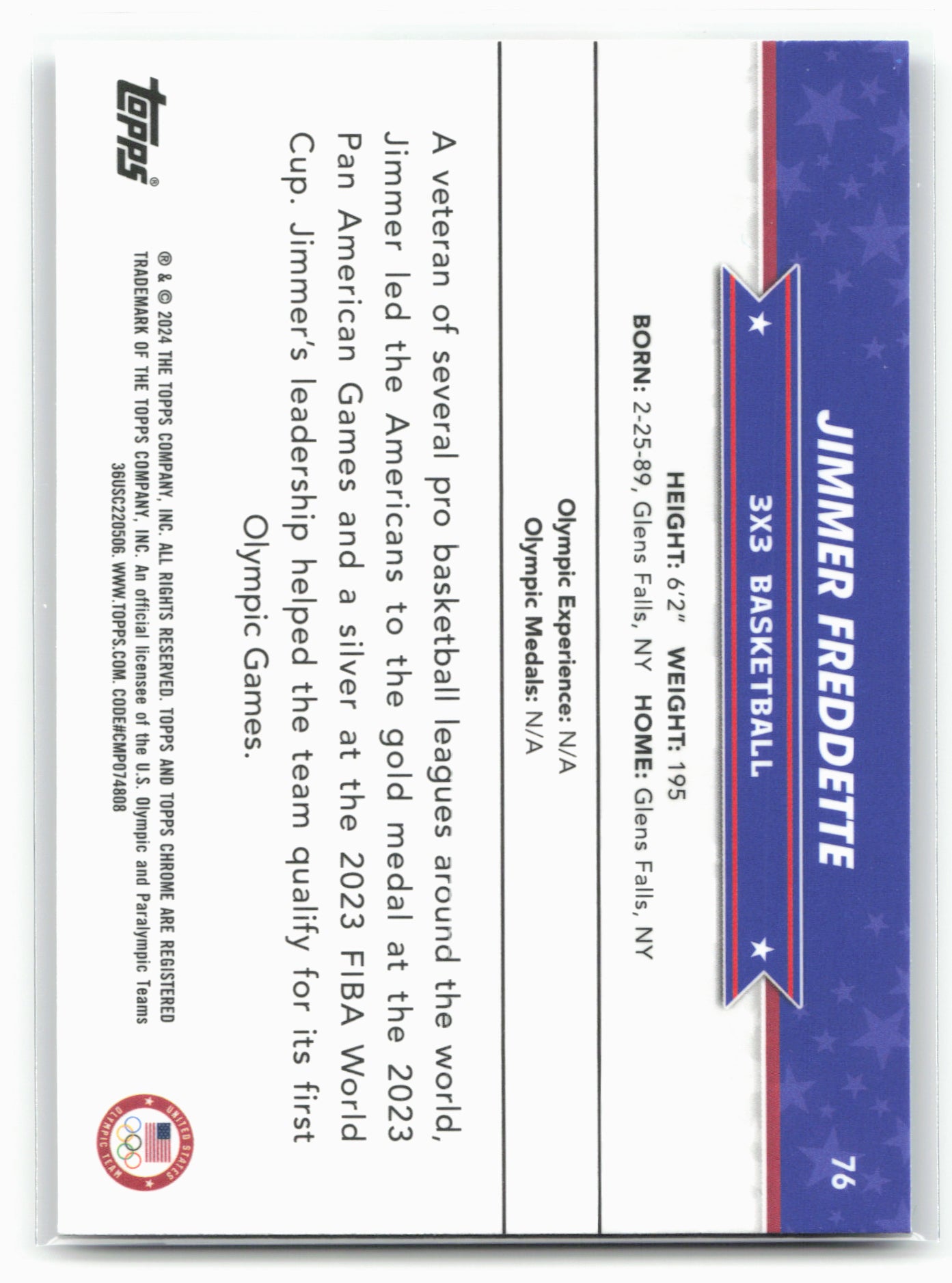 2024 Topps Chrome U.S. Olympics & Paralympic Hopefuls #76 Jimmer Fredette