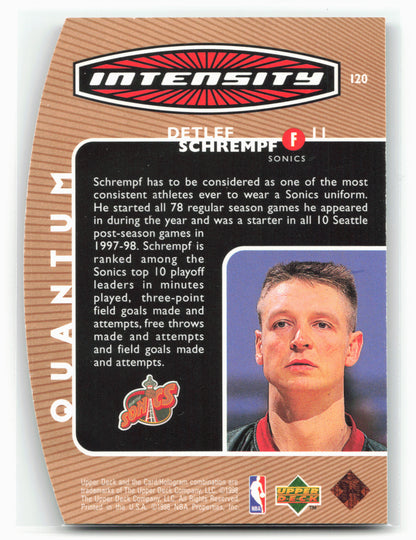 1998-99 Upper Deck #I20 Detlef Schrempf Intensity Tier 1 (Quantum Bronze) #/1500