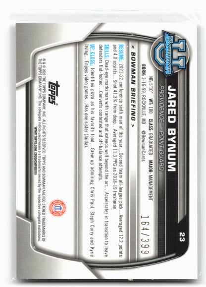 2022-23 Bowman University Chrome #23 Jared Bynum Purple Mini-Diamond #/399