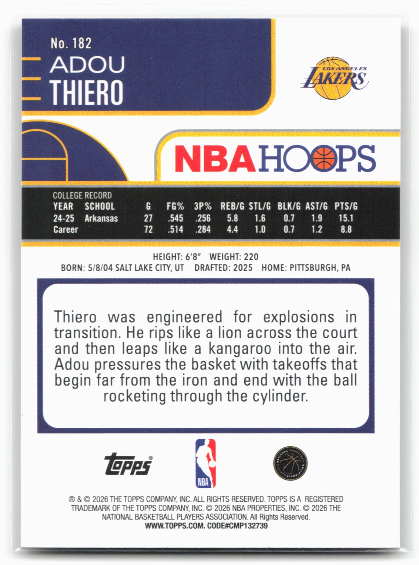 2025-26 Hoops #182 Adou Thiero Orange Hoops