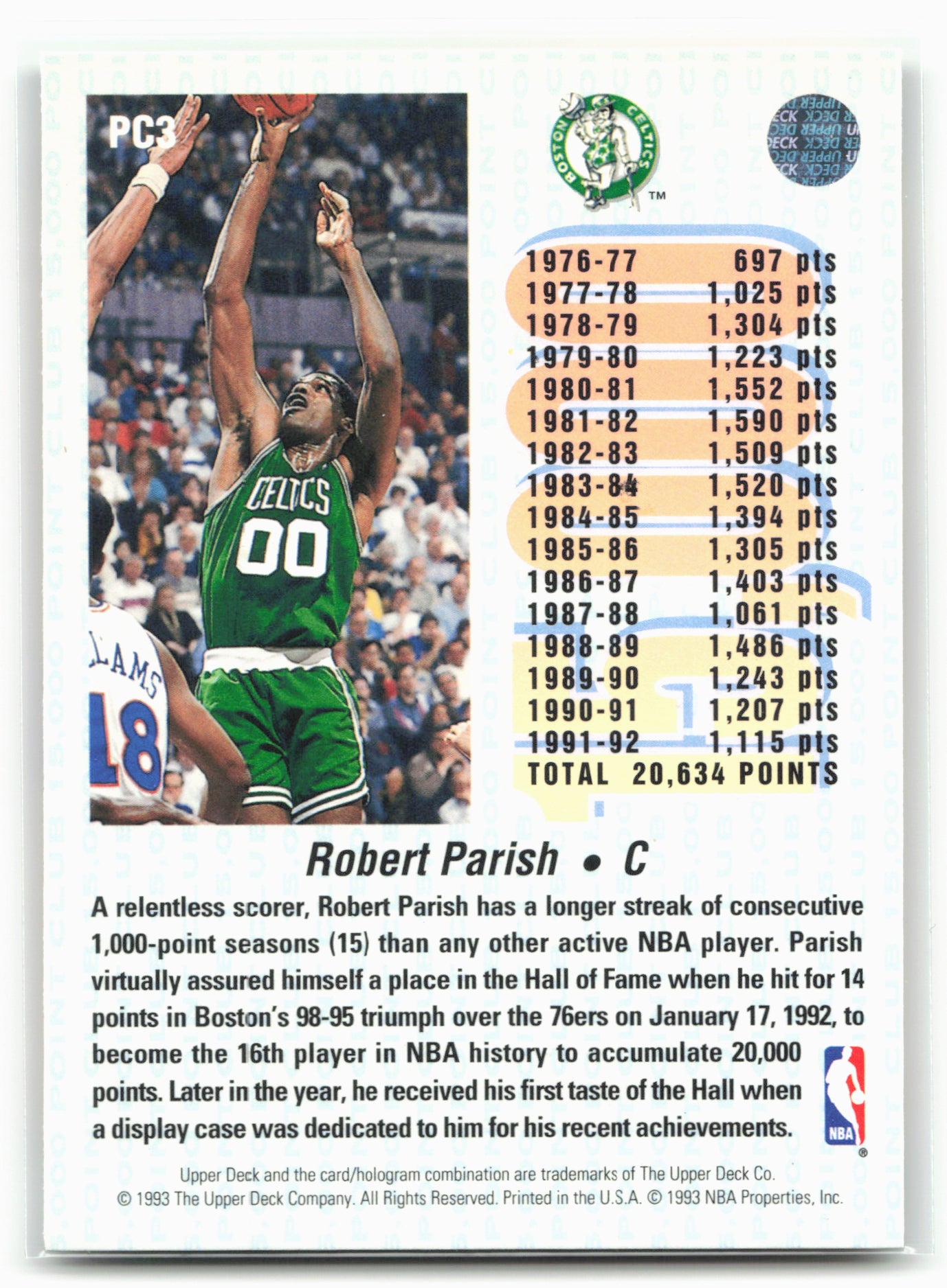 1992-93 Upper Deck #PC3 Robert Parish 15000-Point Club 29052