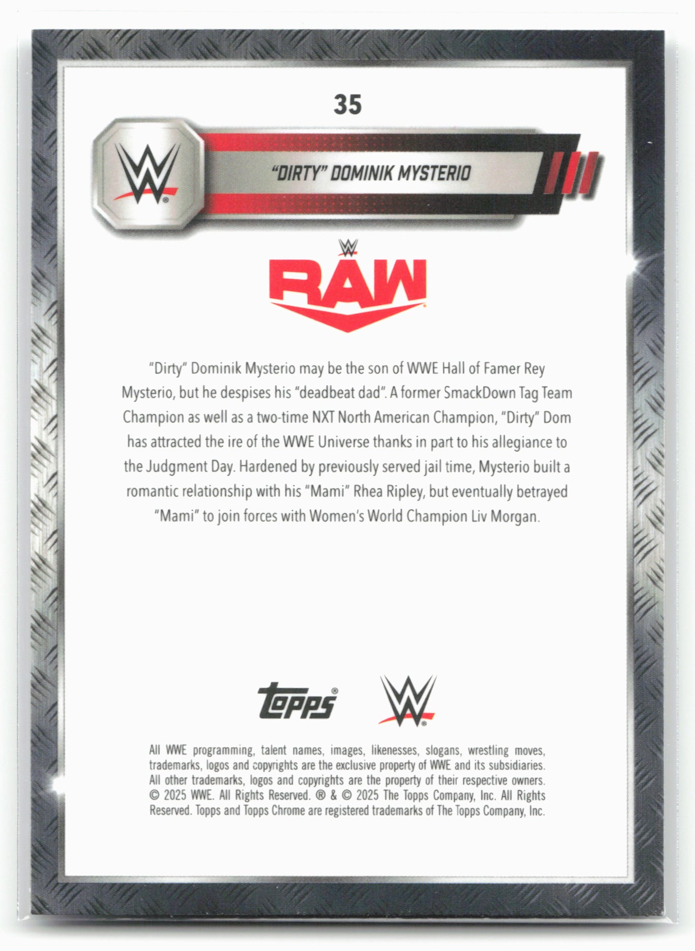 2025 Topps Chrome WWE #35 "Dirty" Dominik Mysterio 29067