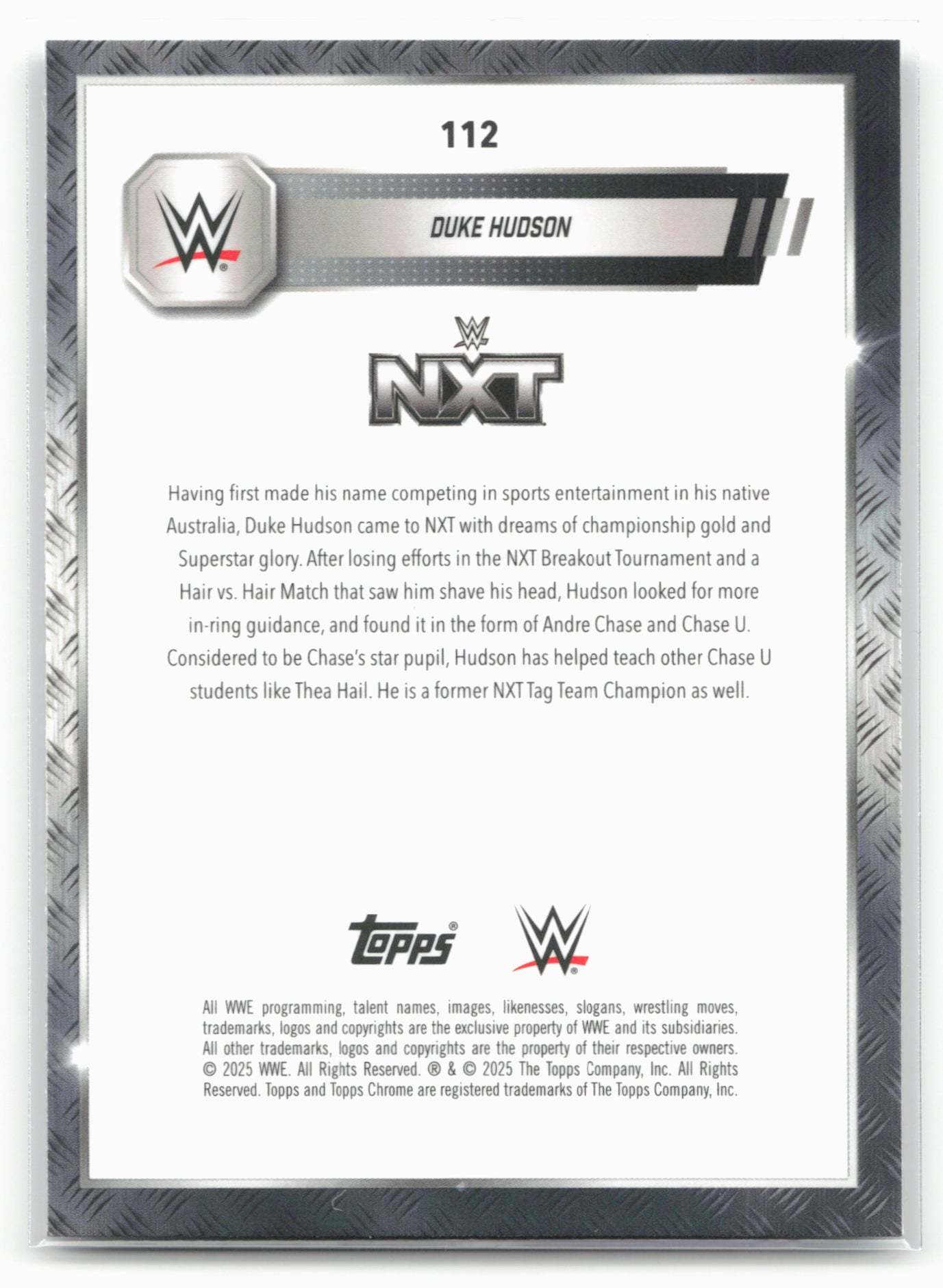 2025 Topps Chrome WWE #112 Duke Hudson Sepia Refractor 29070