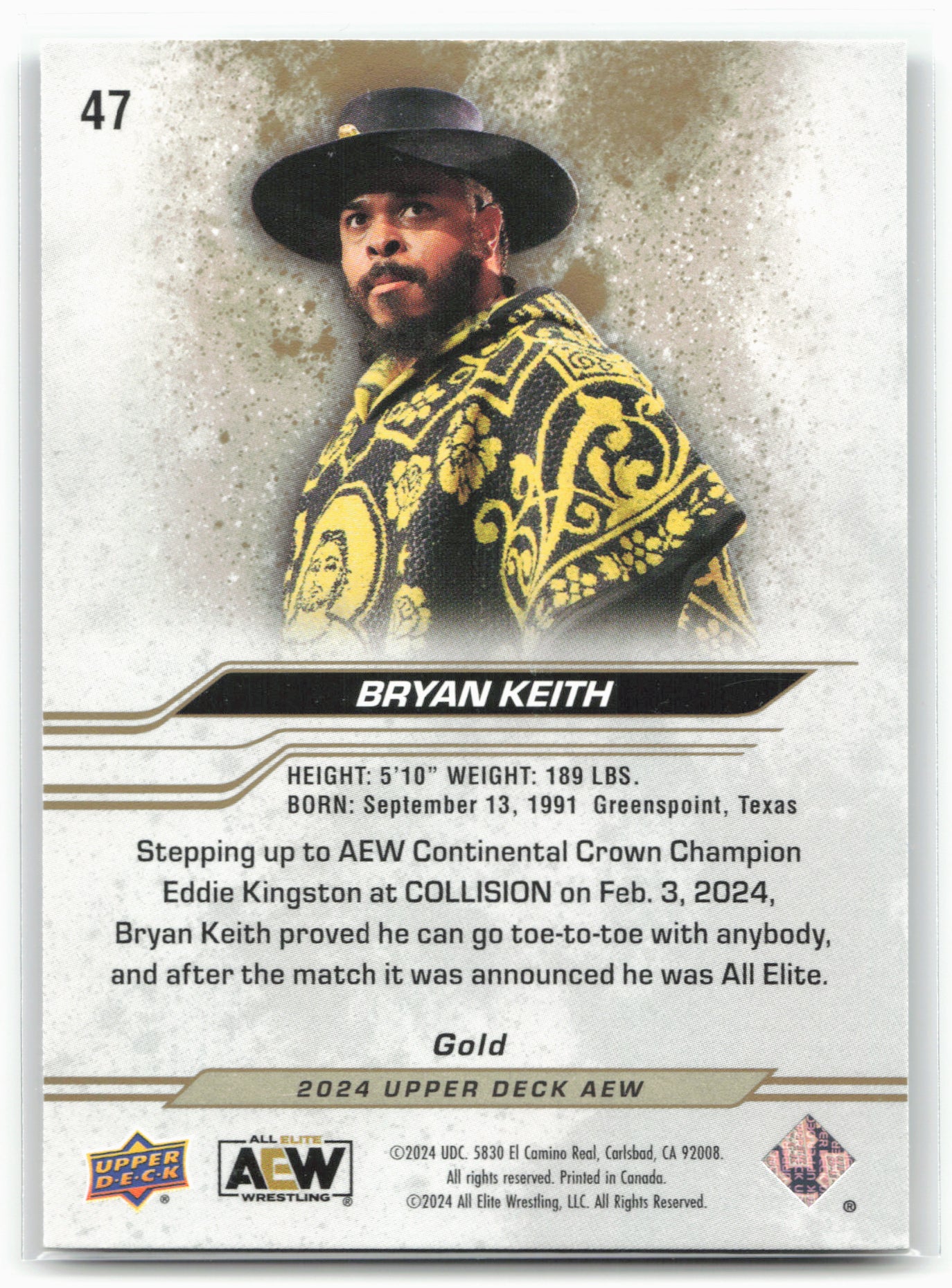 2024 Upper Deck AEW #47 Bryan Keith Gold 29094