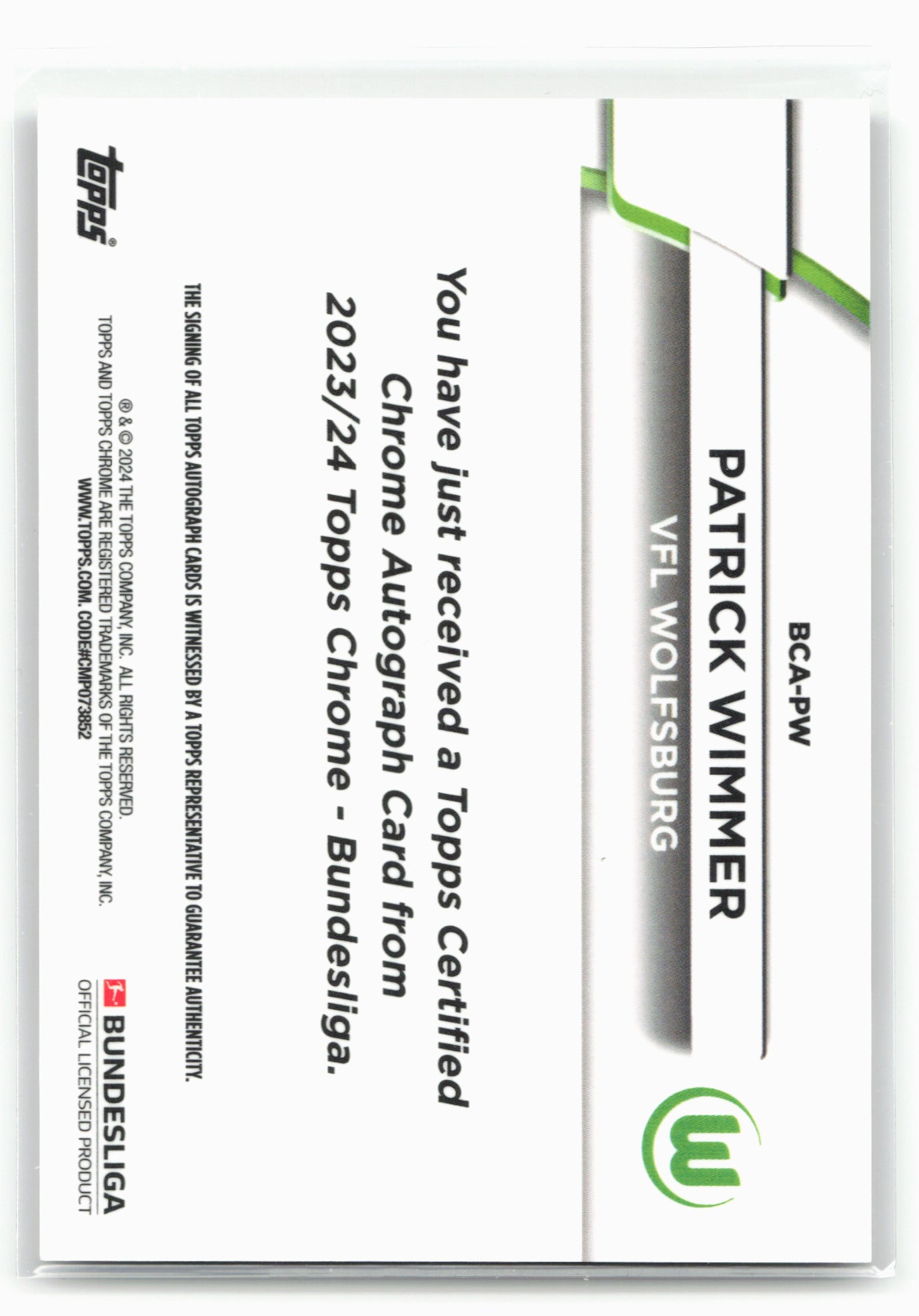 2023-24 Topps Chrome Bundesliga #BCA-PW Patrick Wimmer  Autograph